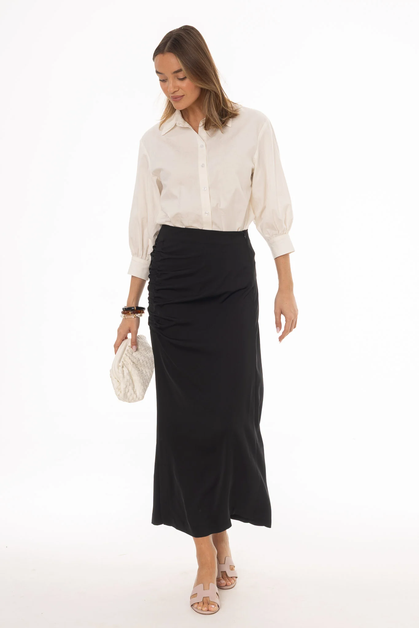 Black Front Ruched Maxi Skirt - Image 5