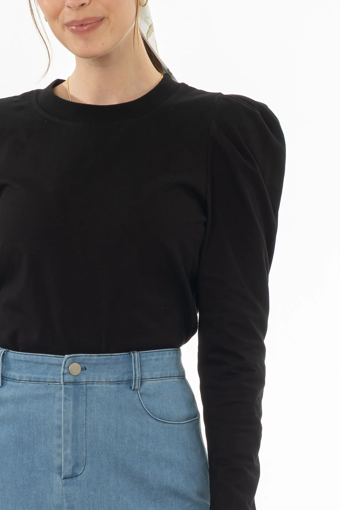 Black Gathered Shoulder T-Shirt - Image 2