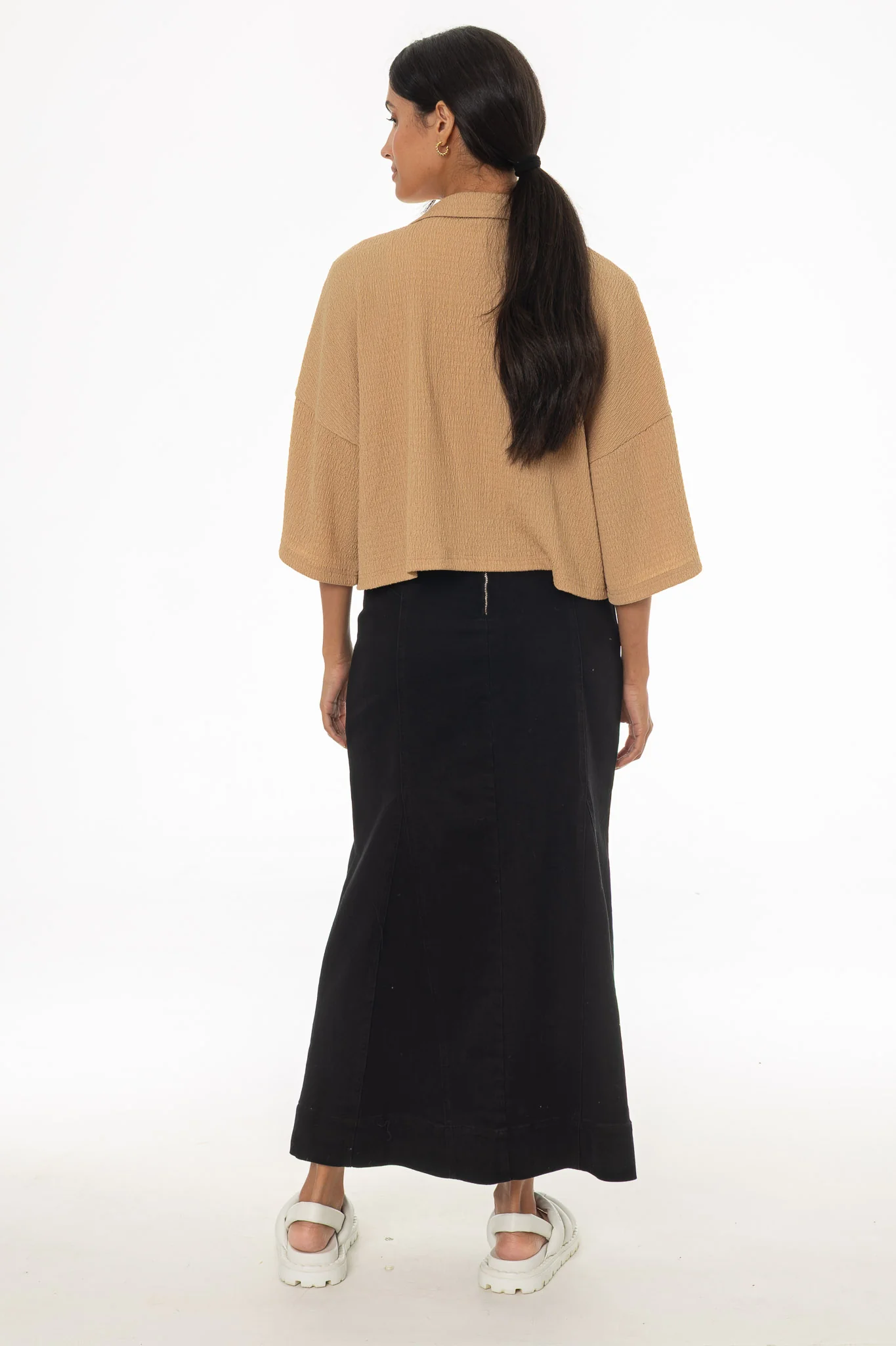 Black Godet Denim Maxi Skirt - Image 4