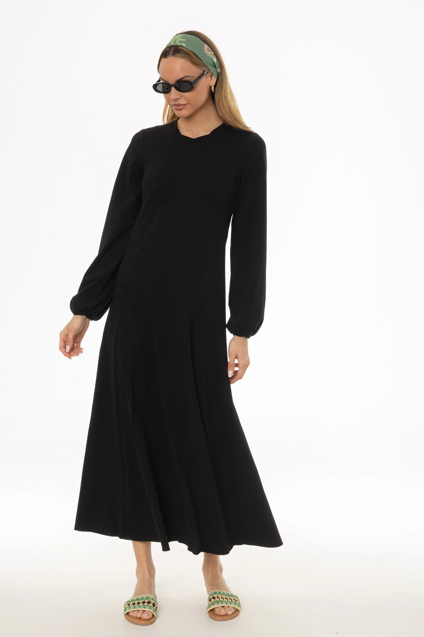 Black Godet Seam Maxi Dress
