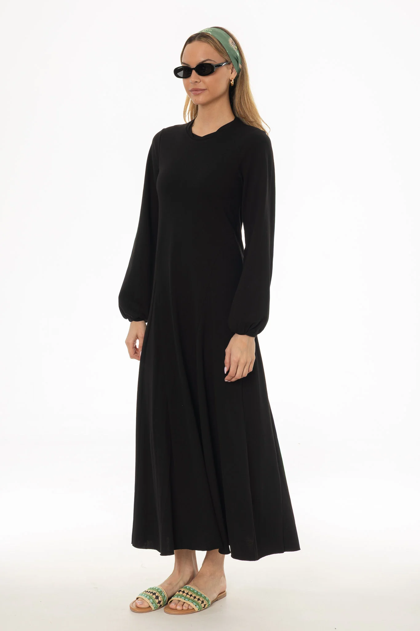 Black Godet Seam Maxi Dress - Image 3