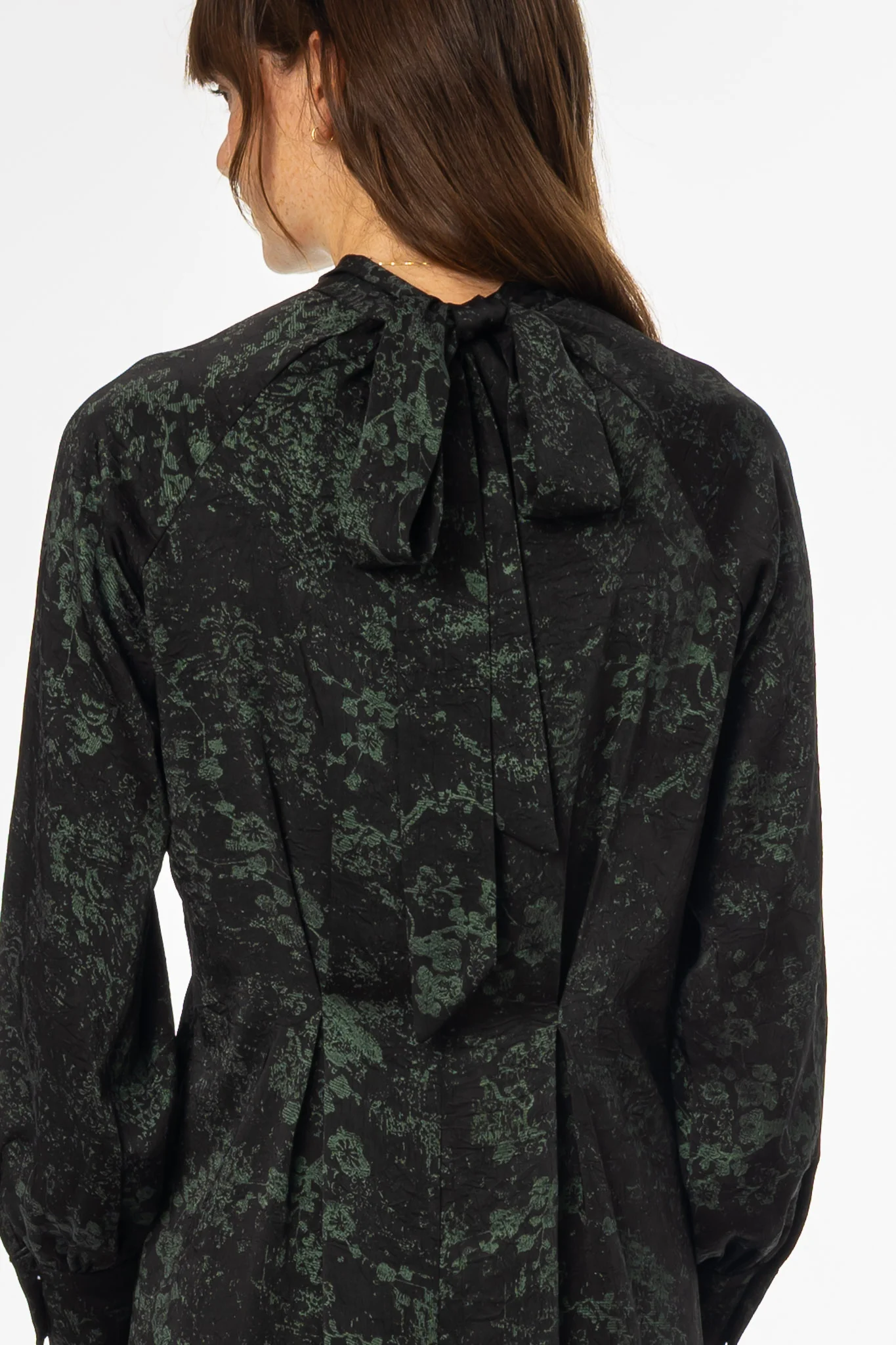 Black & Green Printed Tie Neck Dress - Image 3