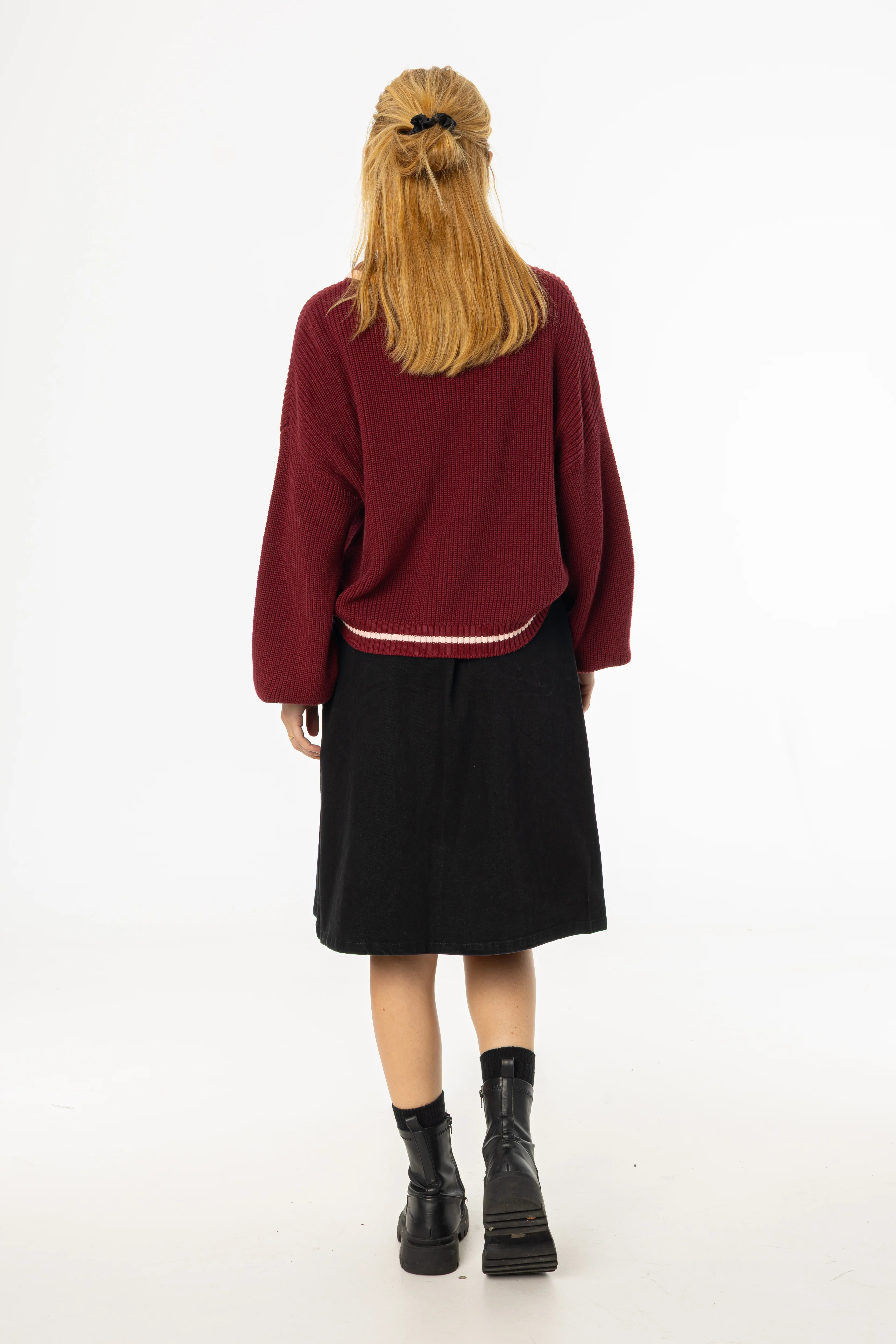 Black Half Pleat Cargo Denim Skirt - Image 4