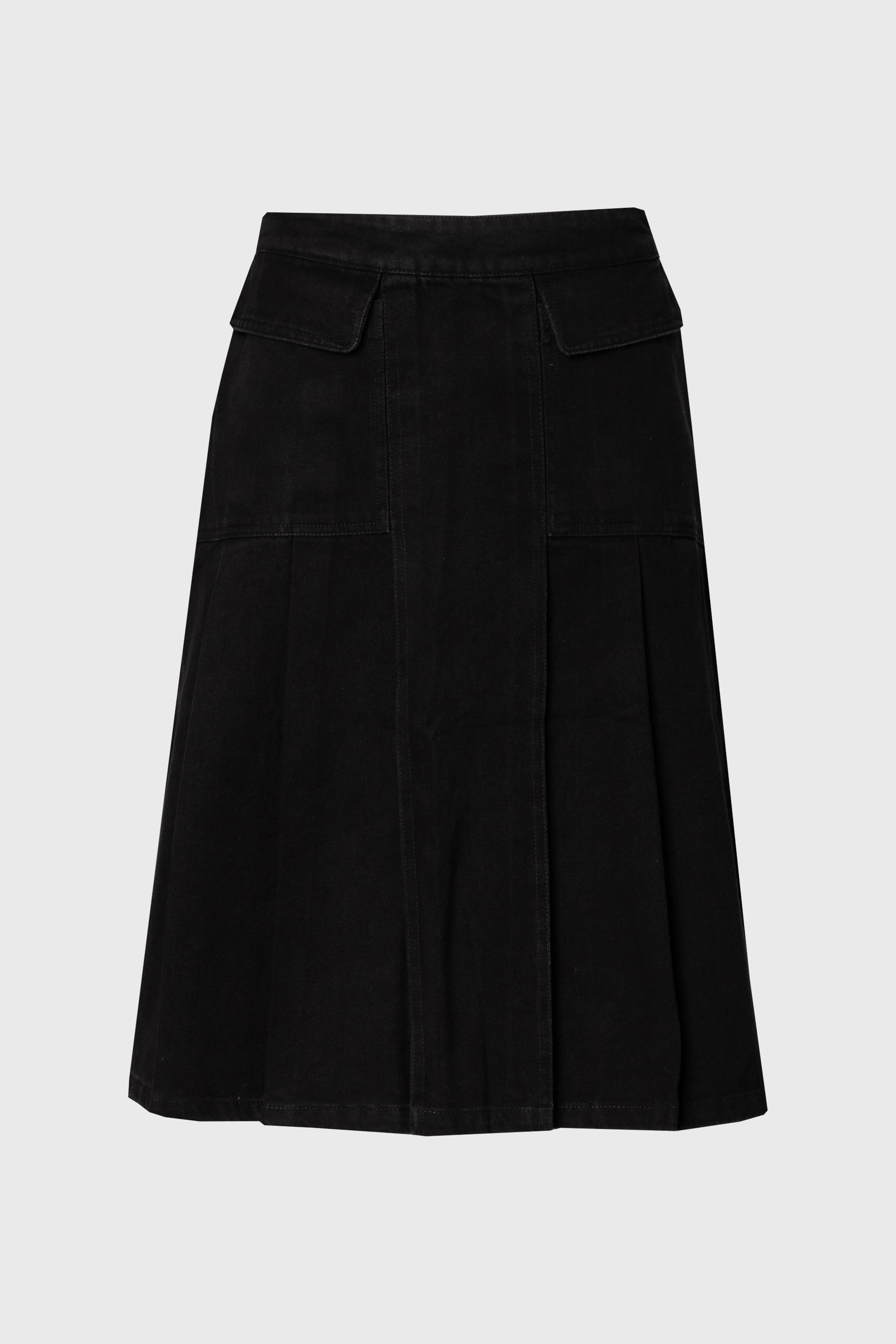 Black Half Pleat Cargo Denim Skirt - Image 6