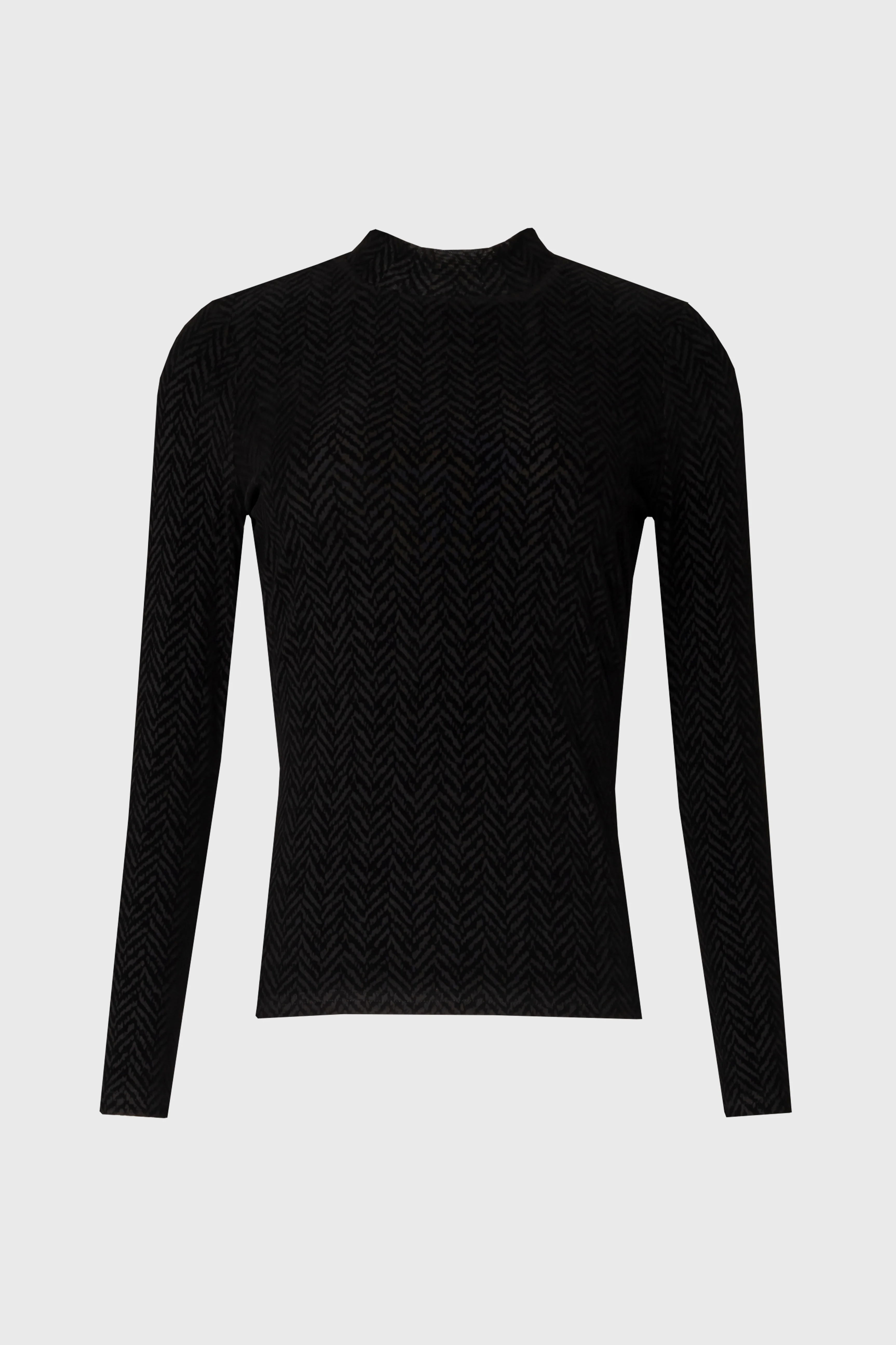 Black Herringbone Velvet Mock Neck Top - Image 5