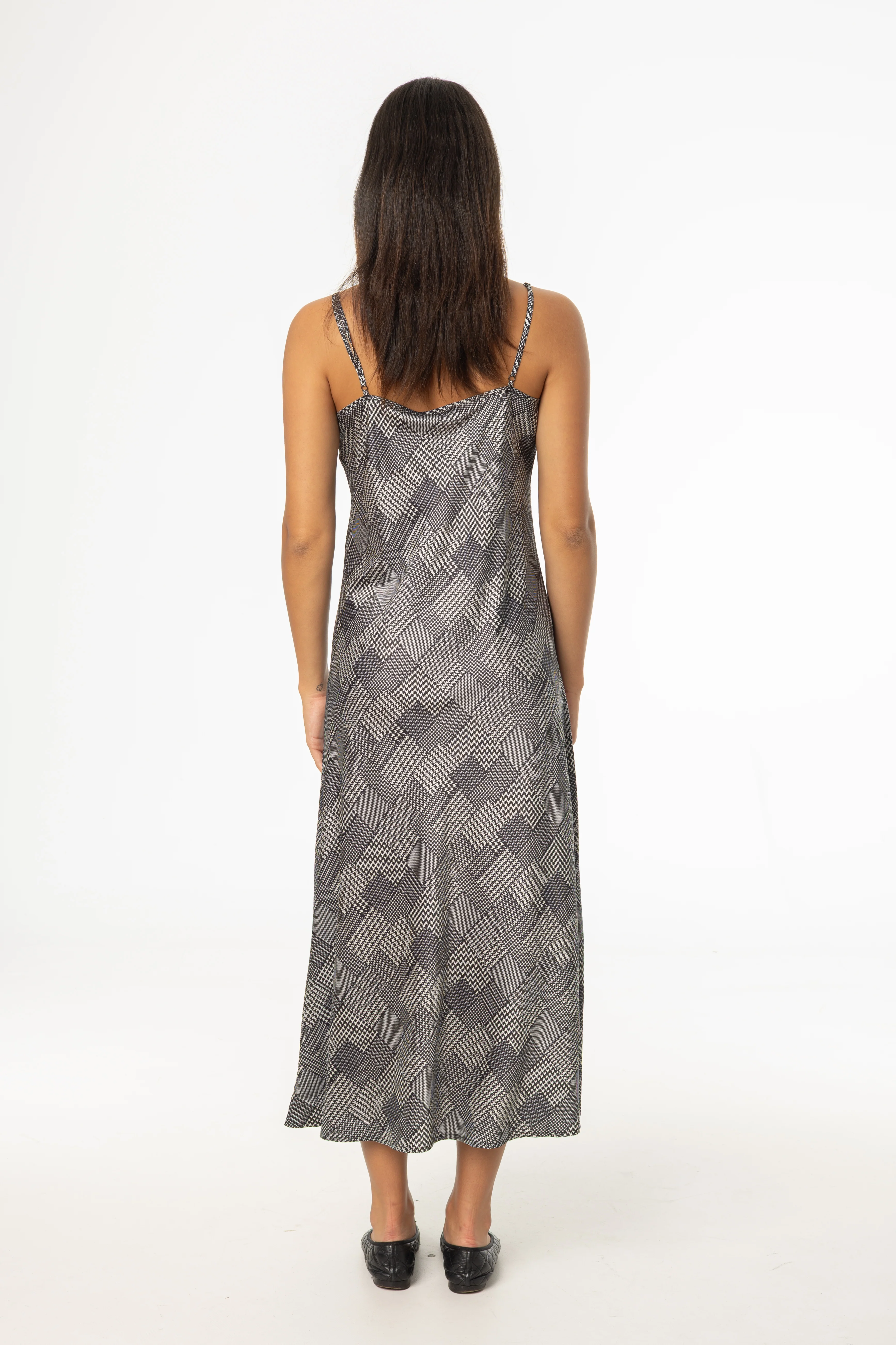 Black Houndstooth Printed Slip Dress - Image 3