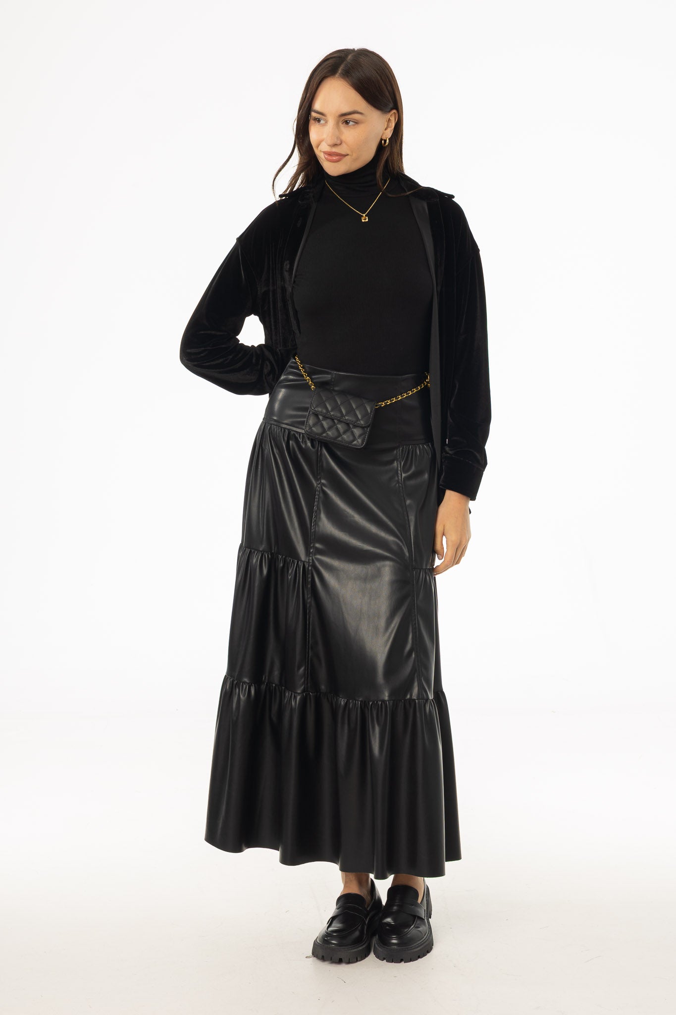 Black Layered Faux Leather Skirt - Image 2