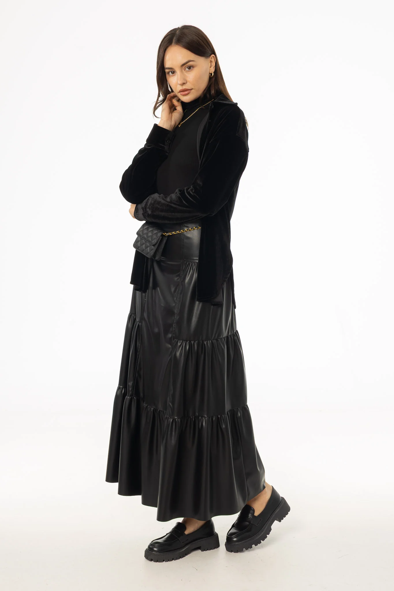 Black Layered Faux Leather Skirt - Image 3