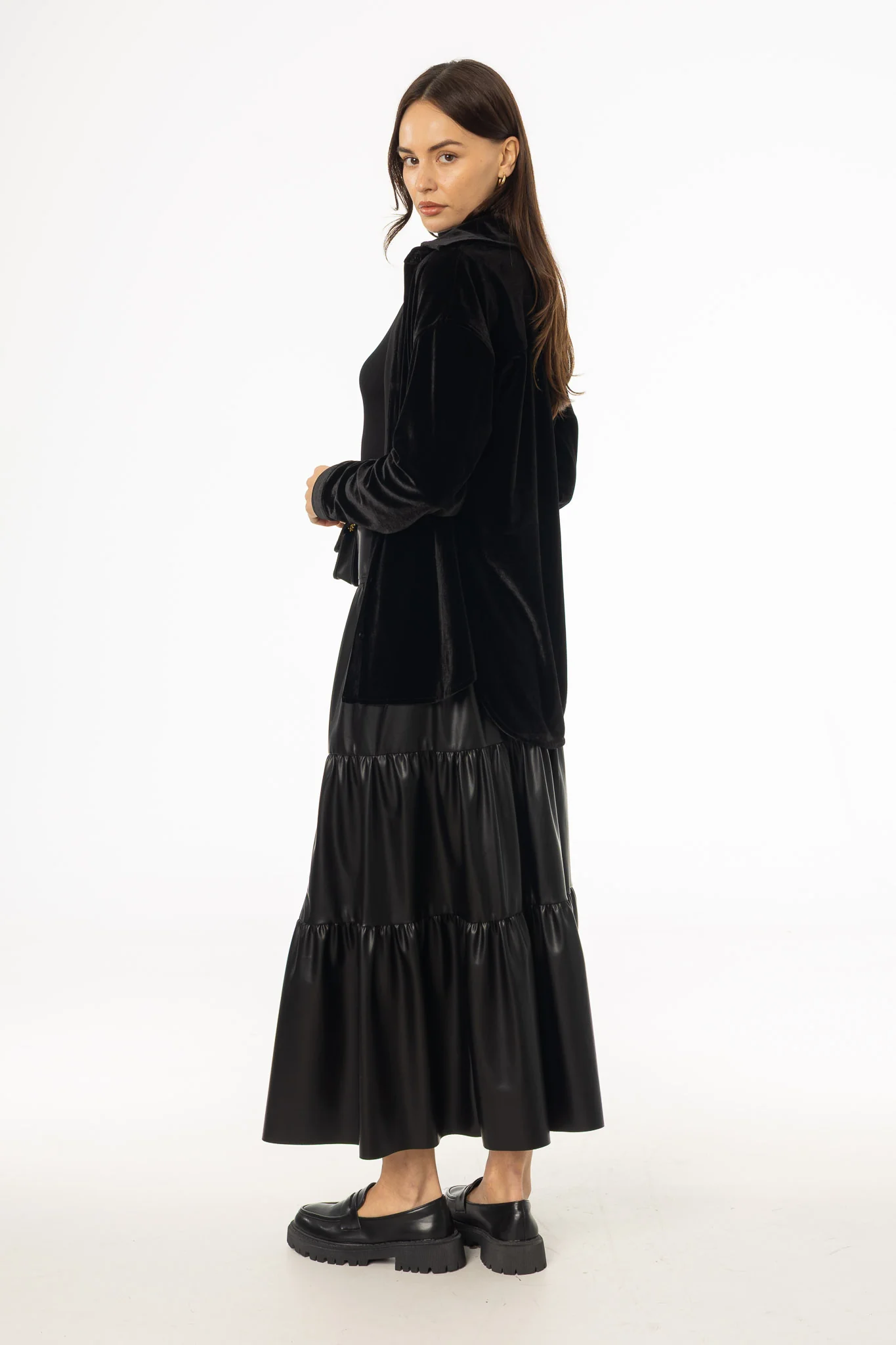 Black Layered Faux Leather Skirt - Image 4