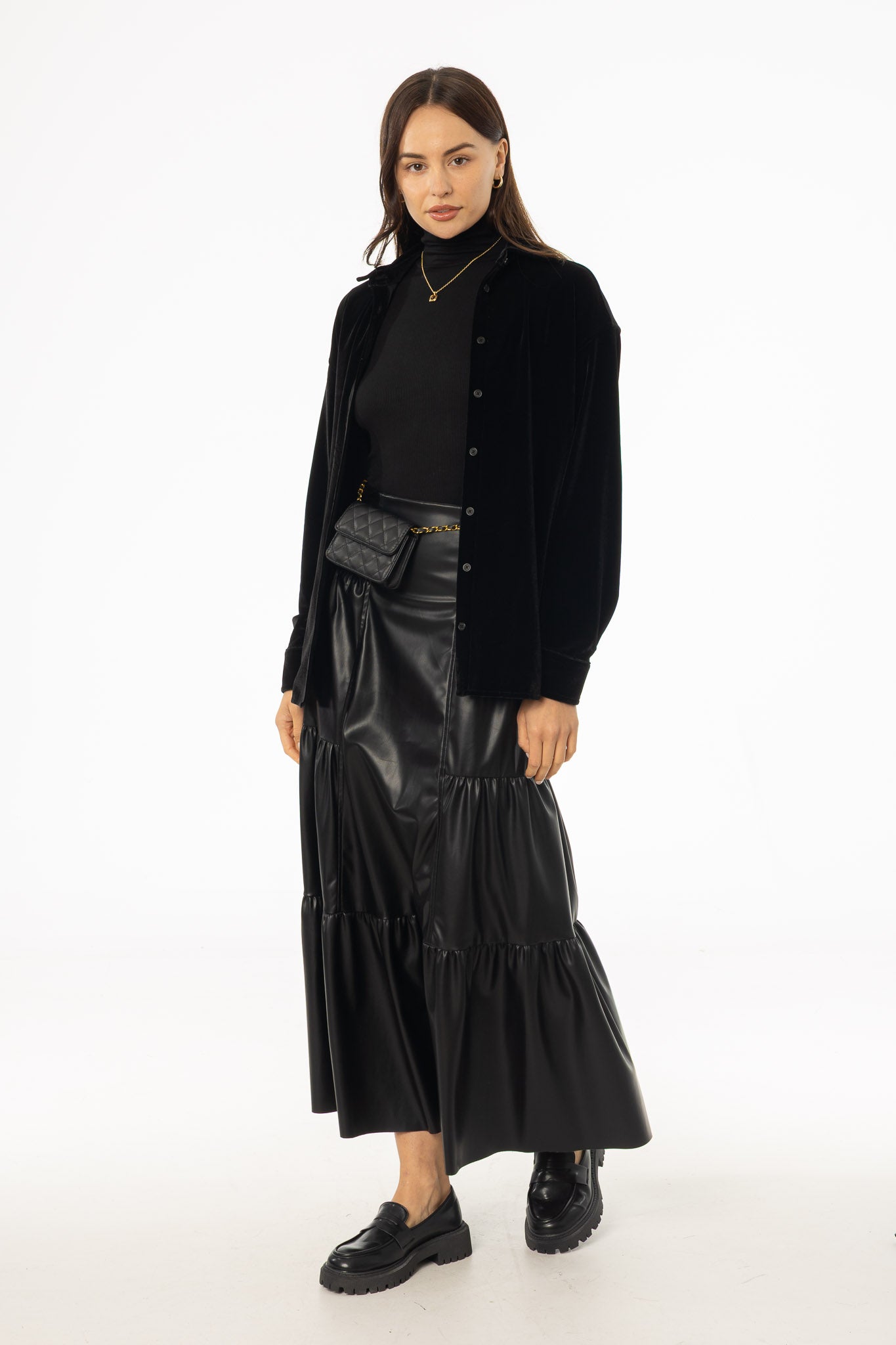 Black Layered Faux Leather Skirt - Image 5