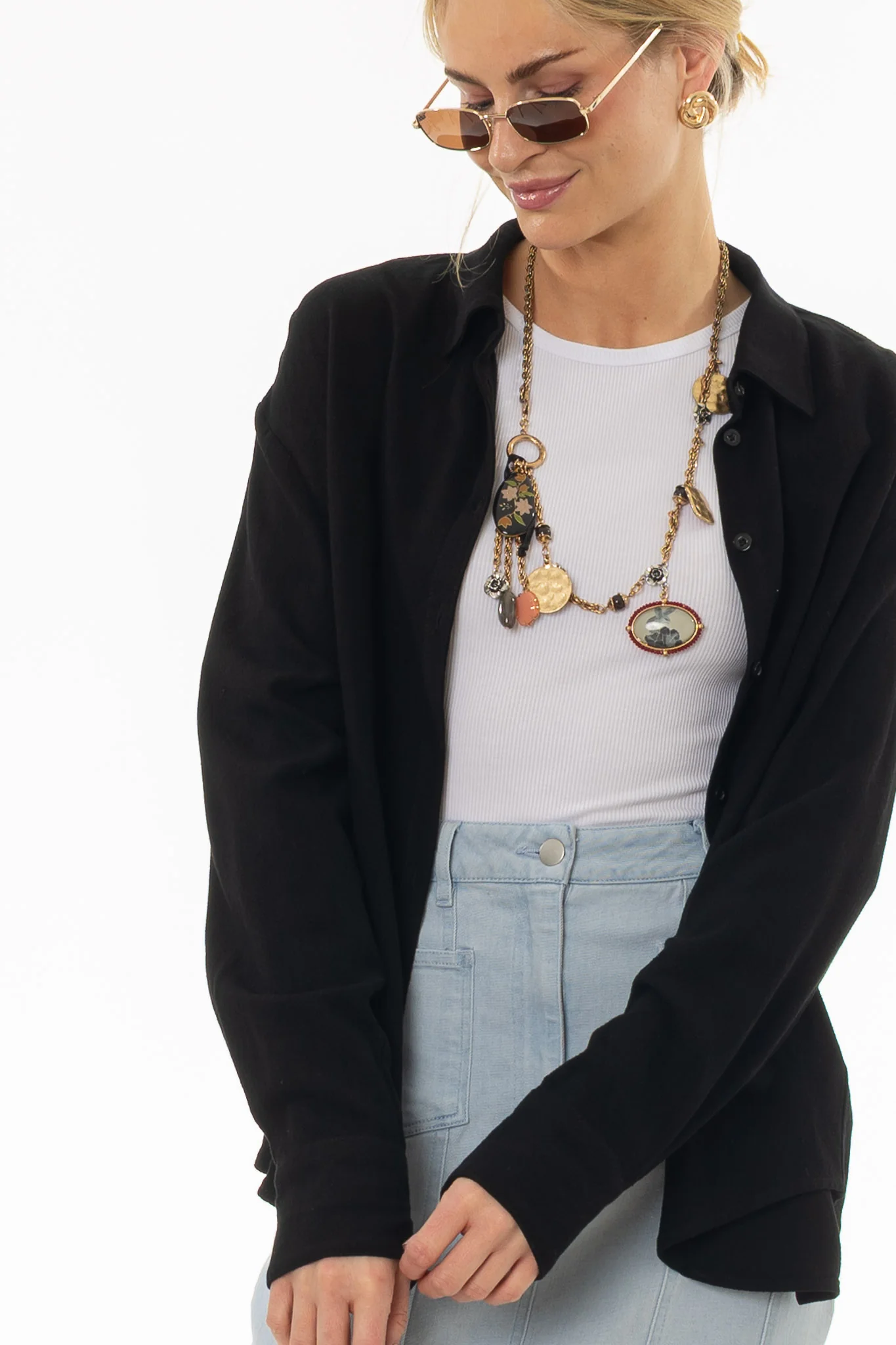 Black Linen Feel Blouse