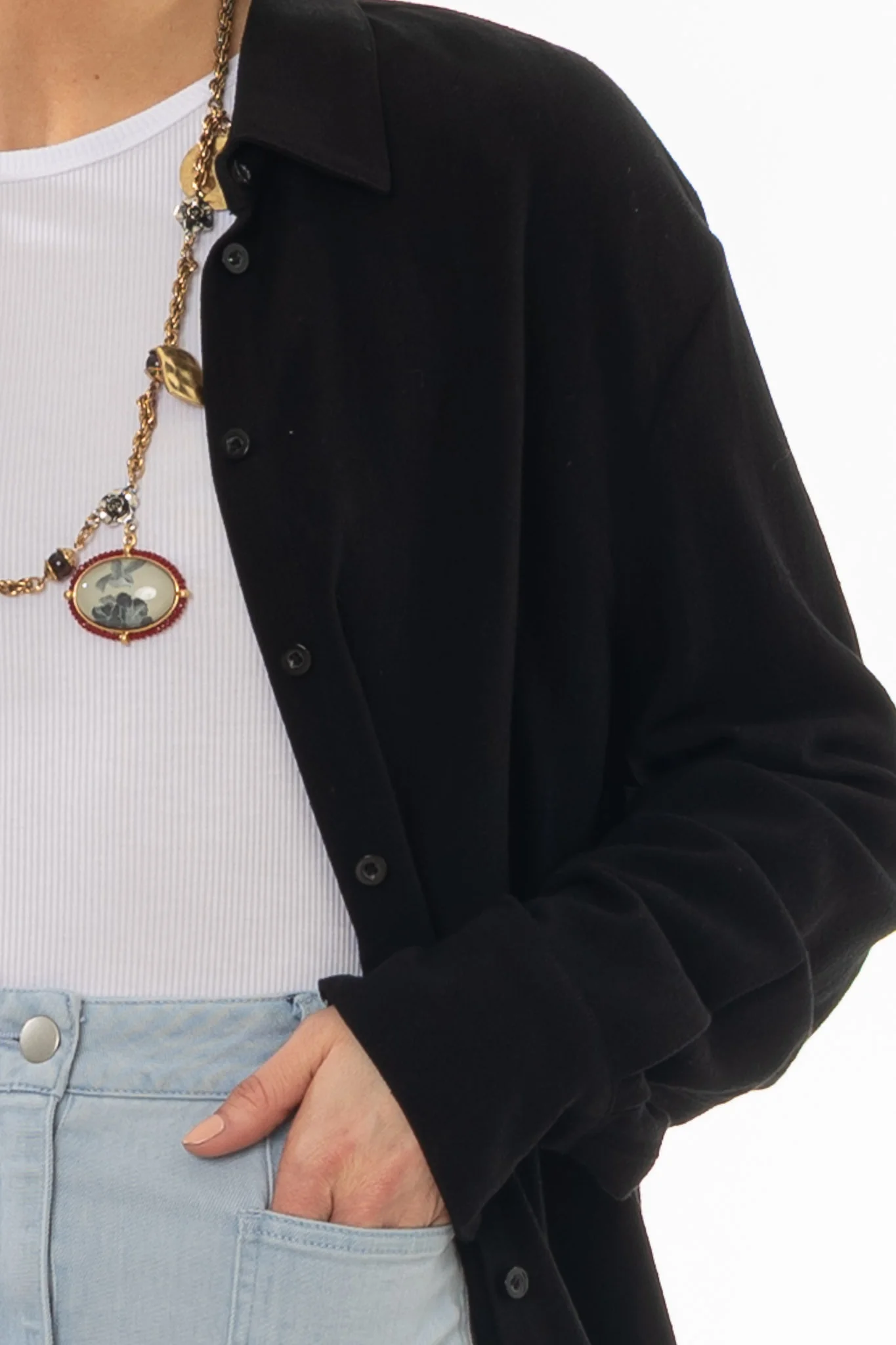 Black Linen Feel Blouse - Image 2