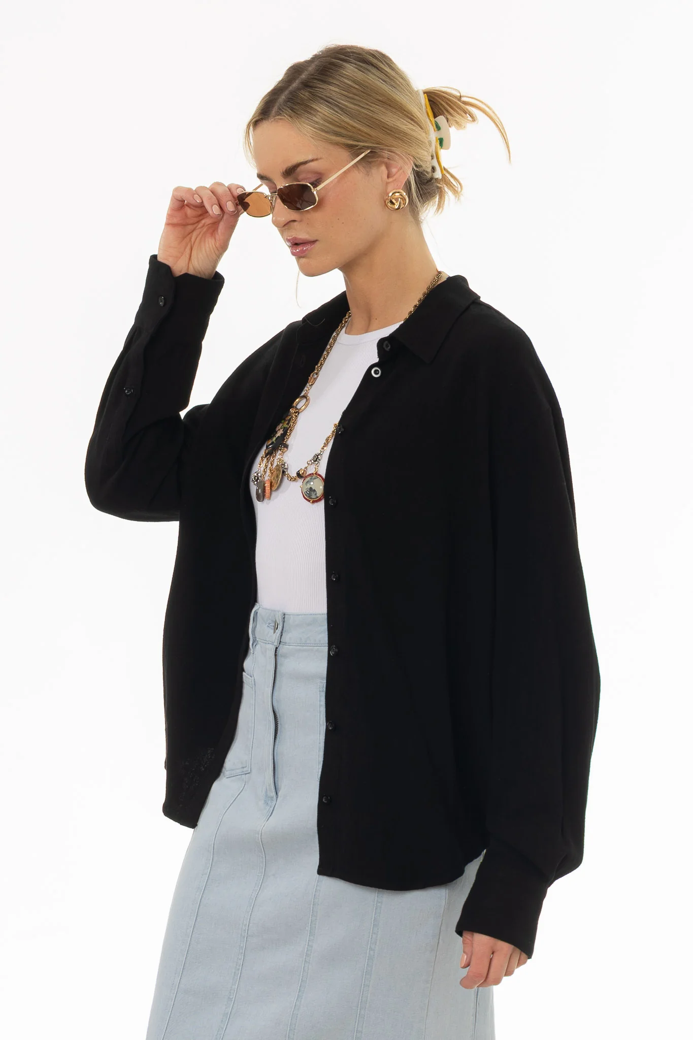 Black Linen Feel Blouse - Image 3