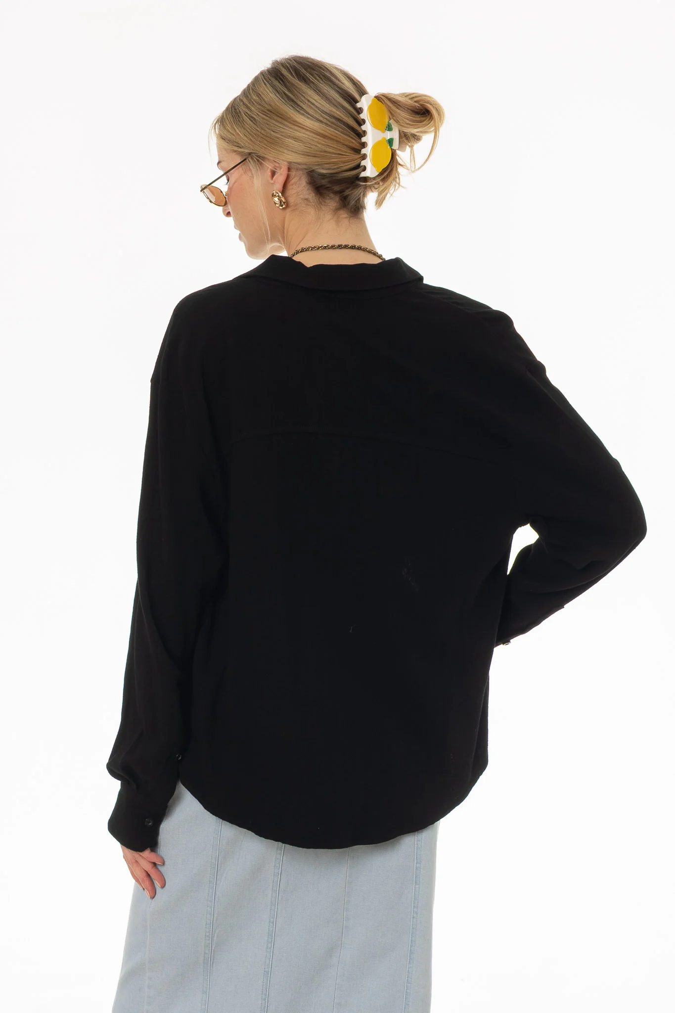 Black Linen Feel Blouse - Image 4