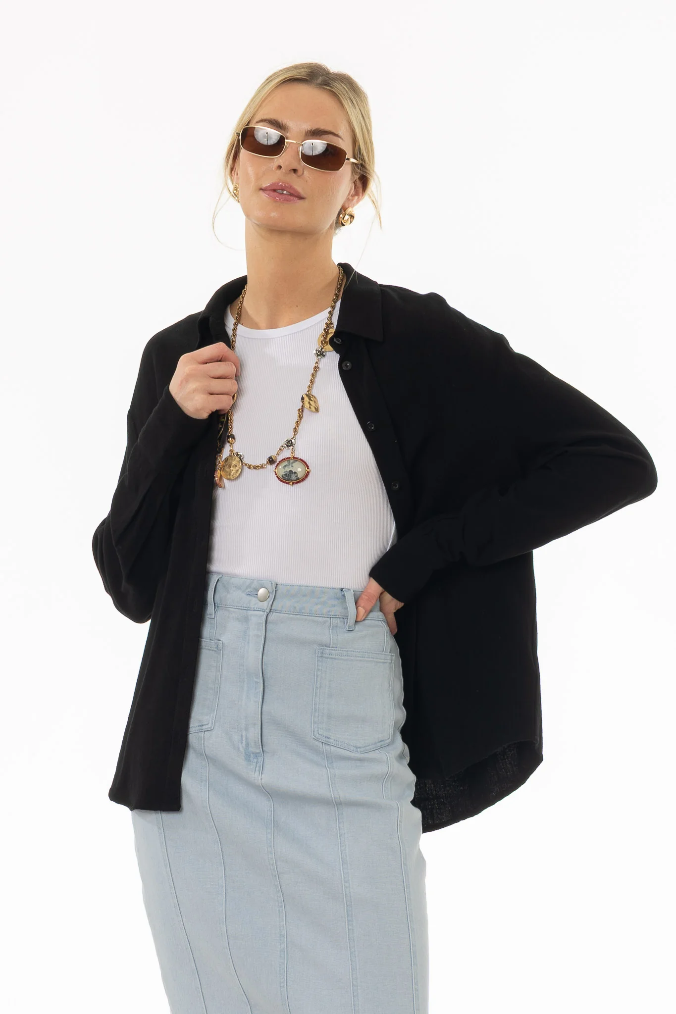 Black Linen Feel Blouse - Image 5