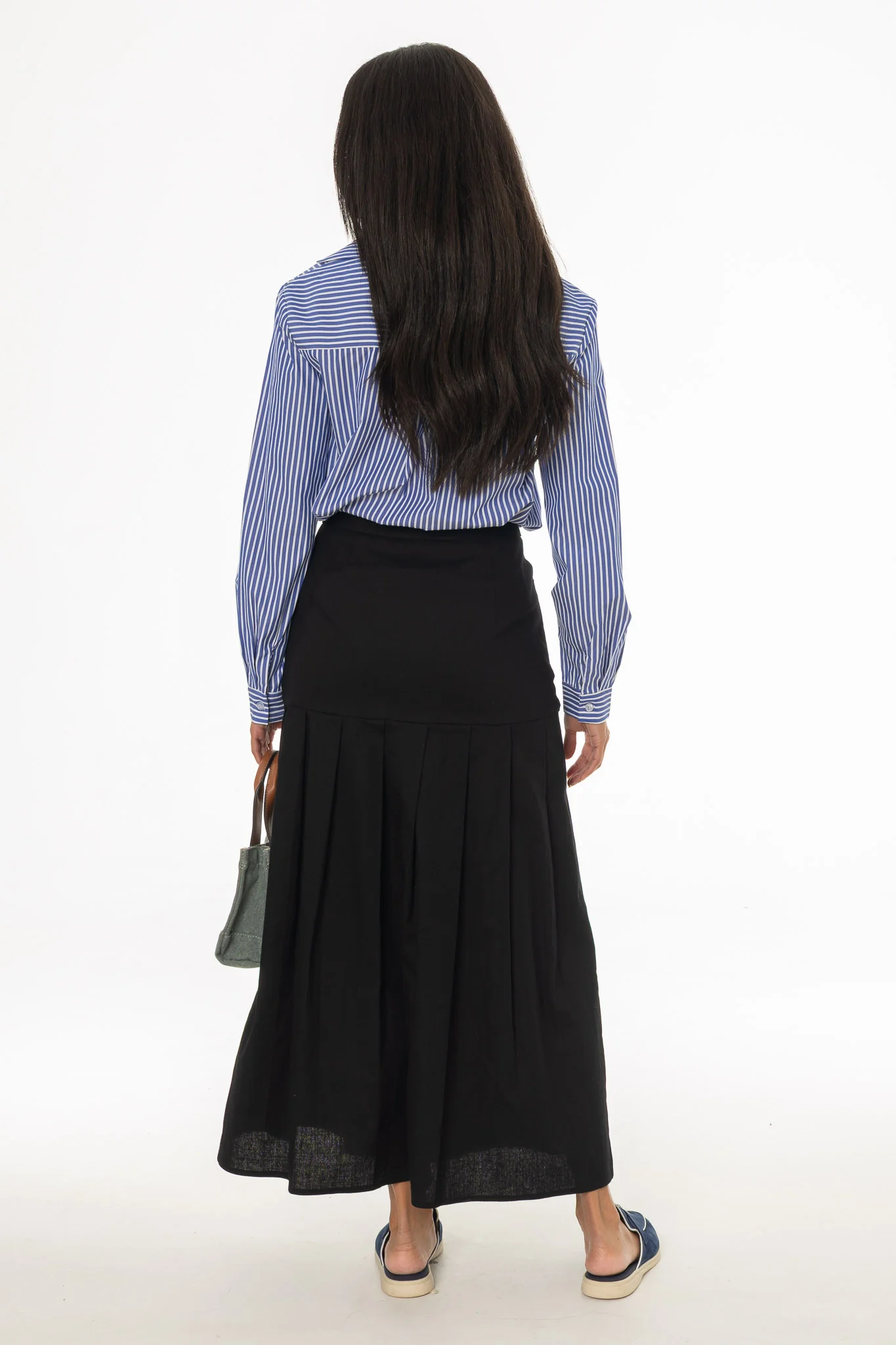 Black Linen Feel Pleated Stretch Maxi Skirt - Image 5