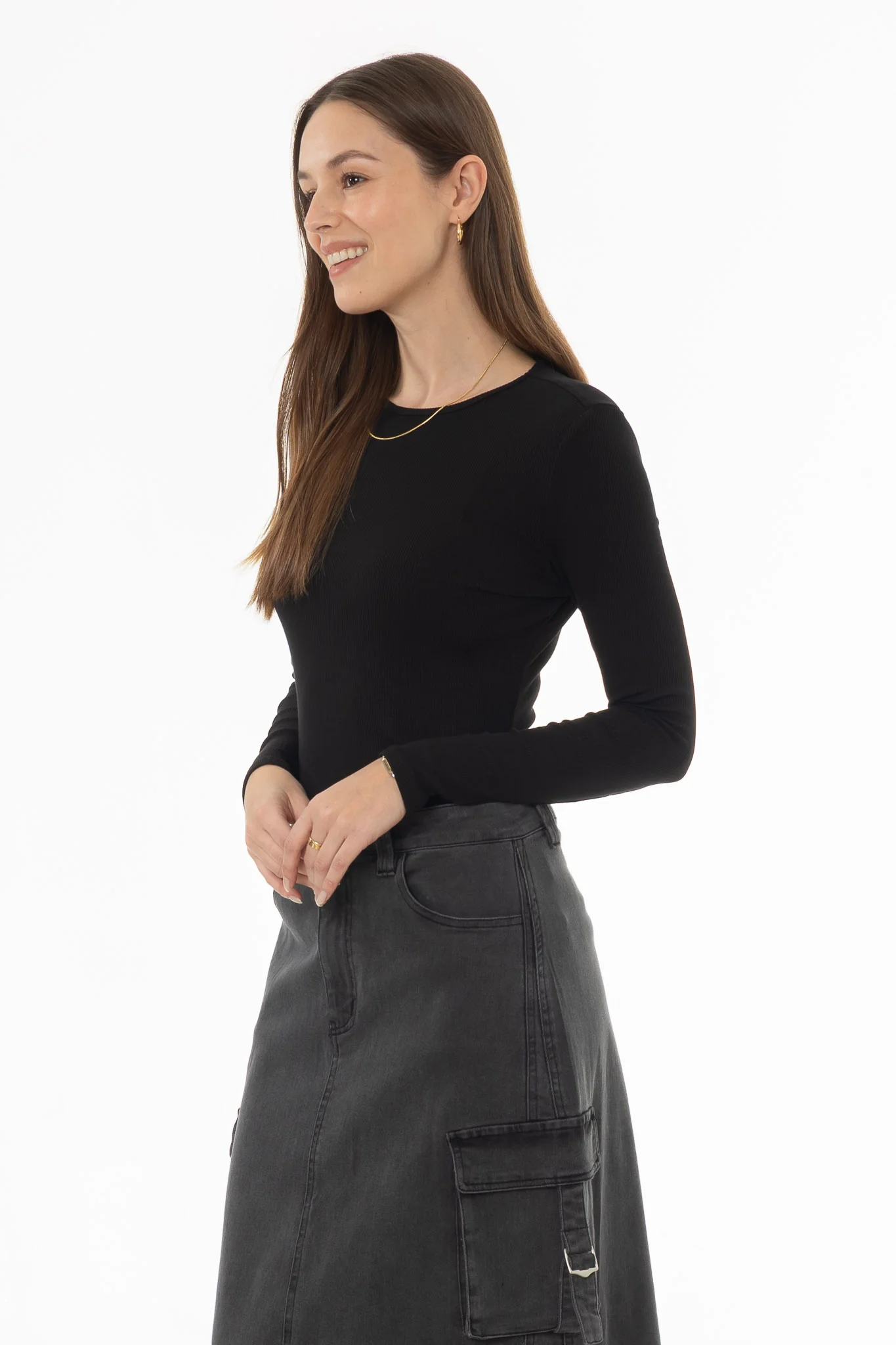 Black Long Sleeve Ribbed T-Shirt - Image 3