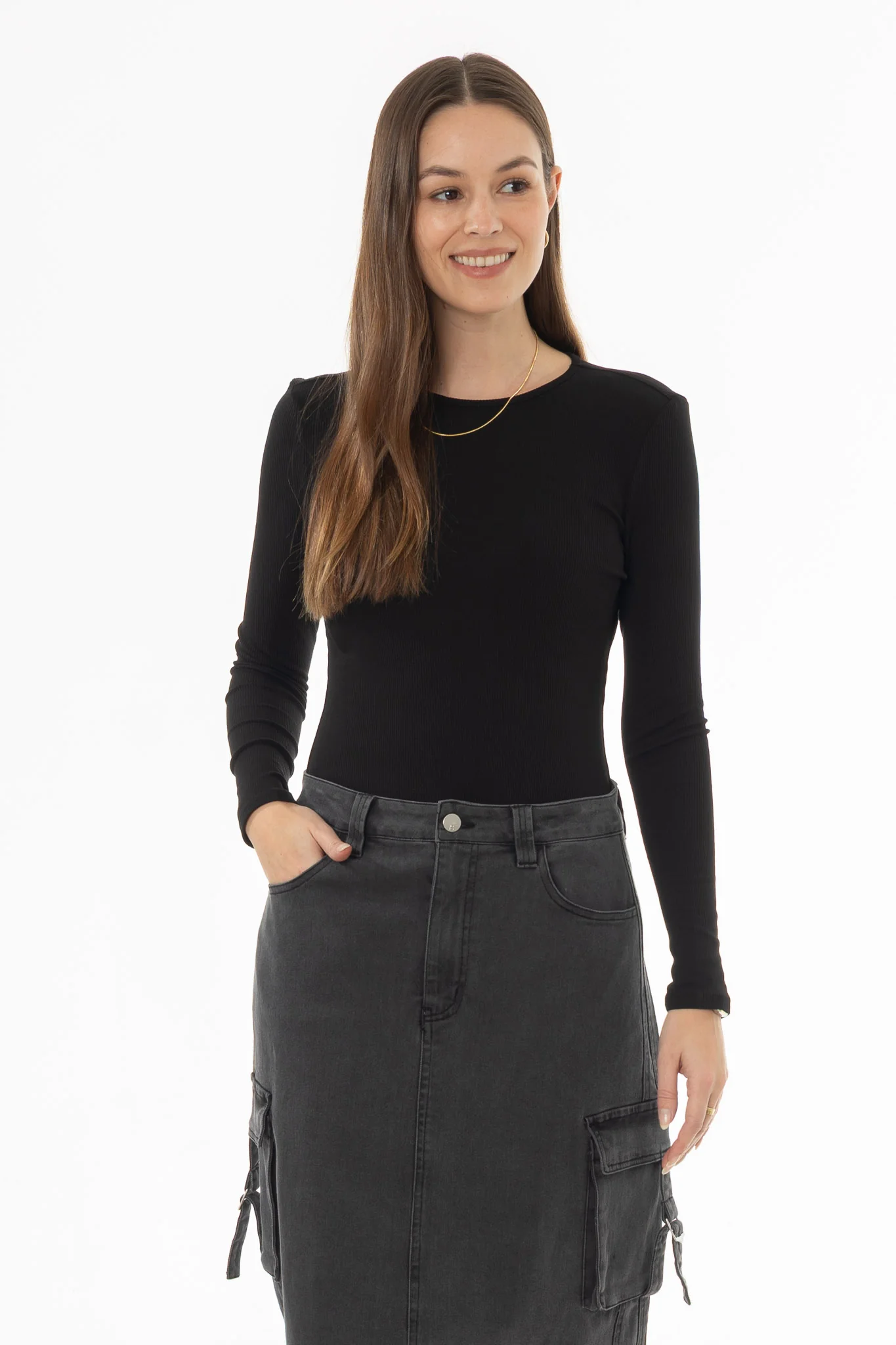 Black Long Sleeve Ribbed T-Shirt - Image 5