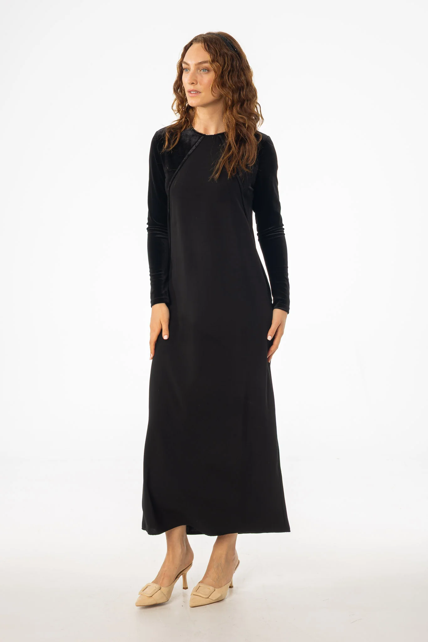 Black Mixed Fabric Maxi Dress - Image 2