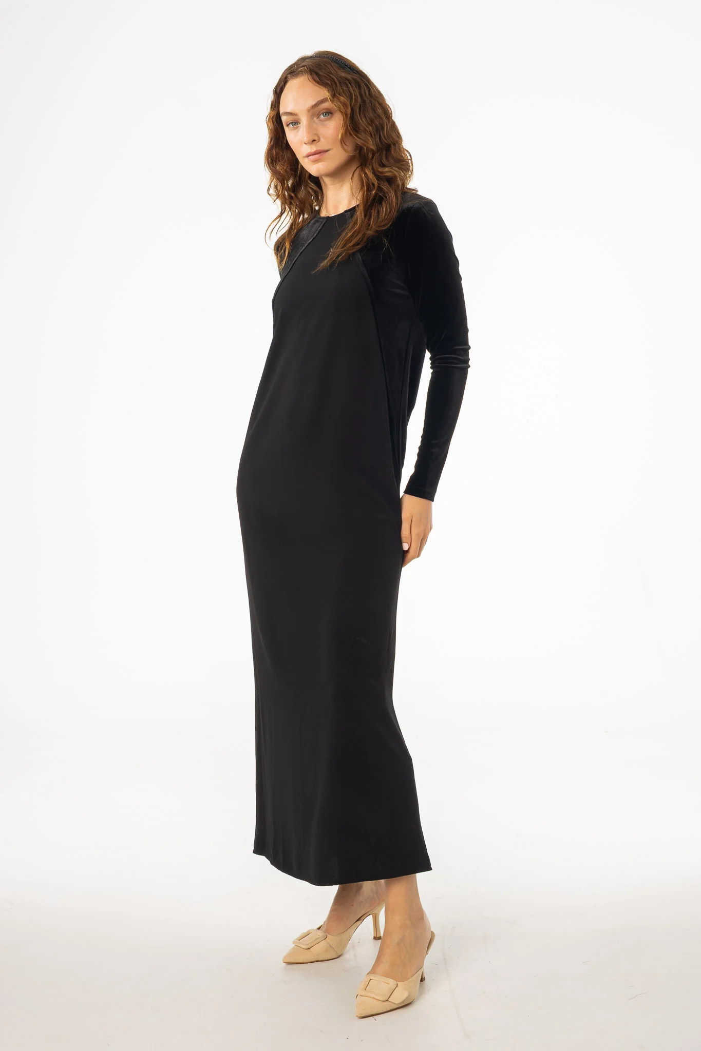 Black Mixed Fabric Maxi Dress - Image 4