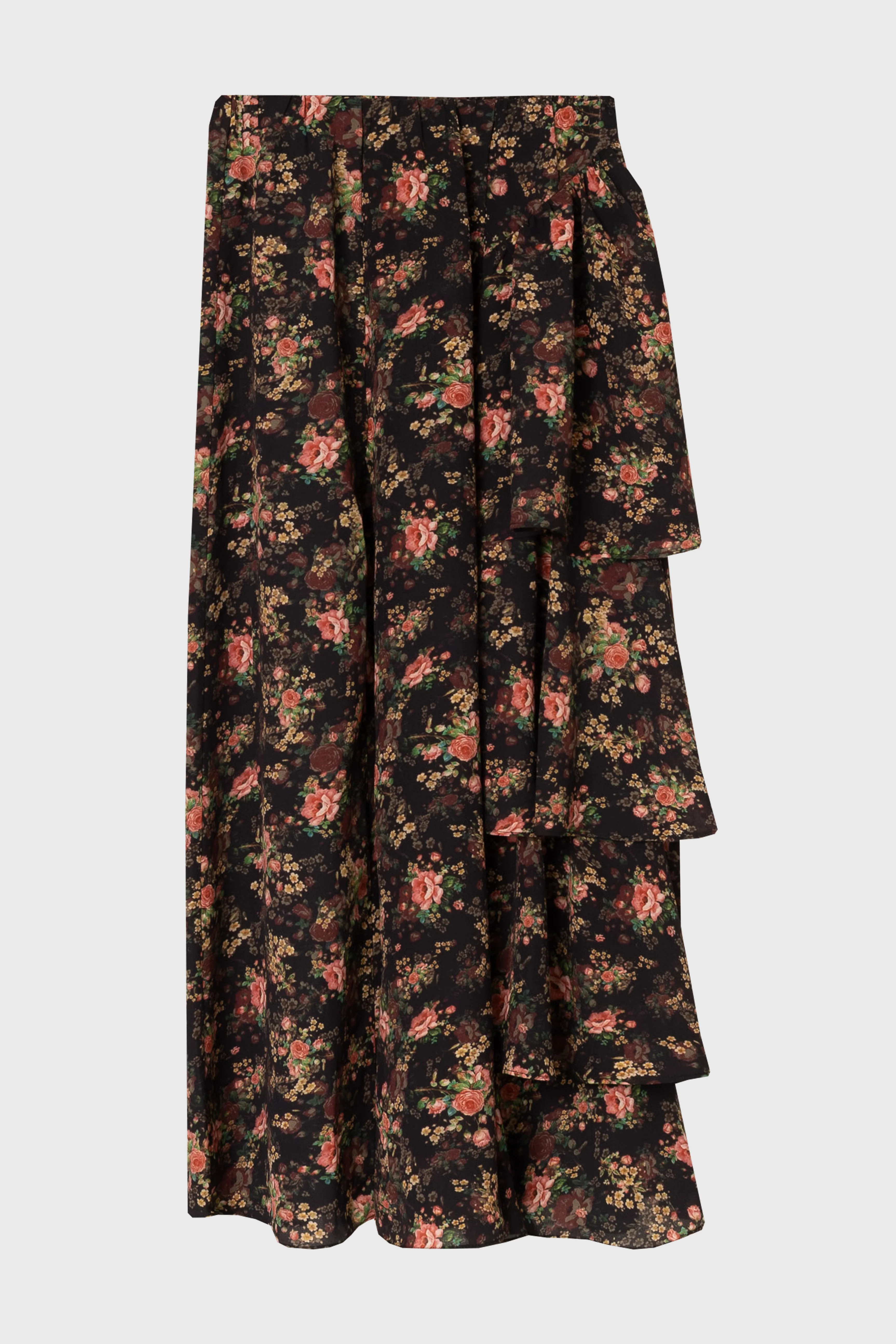 Black Multi Print Side Ruffle Maxi Skirt - Image 6