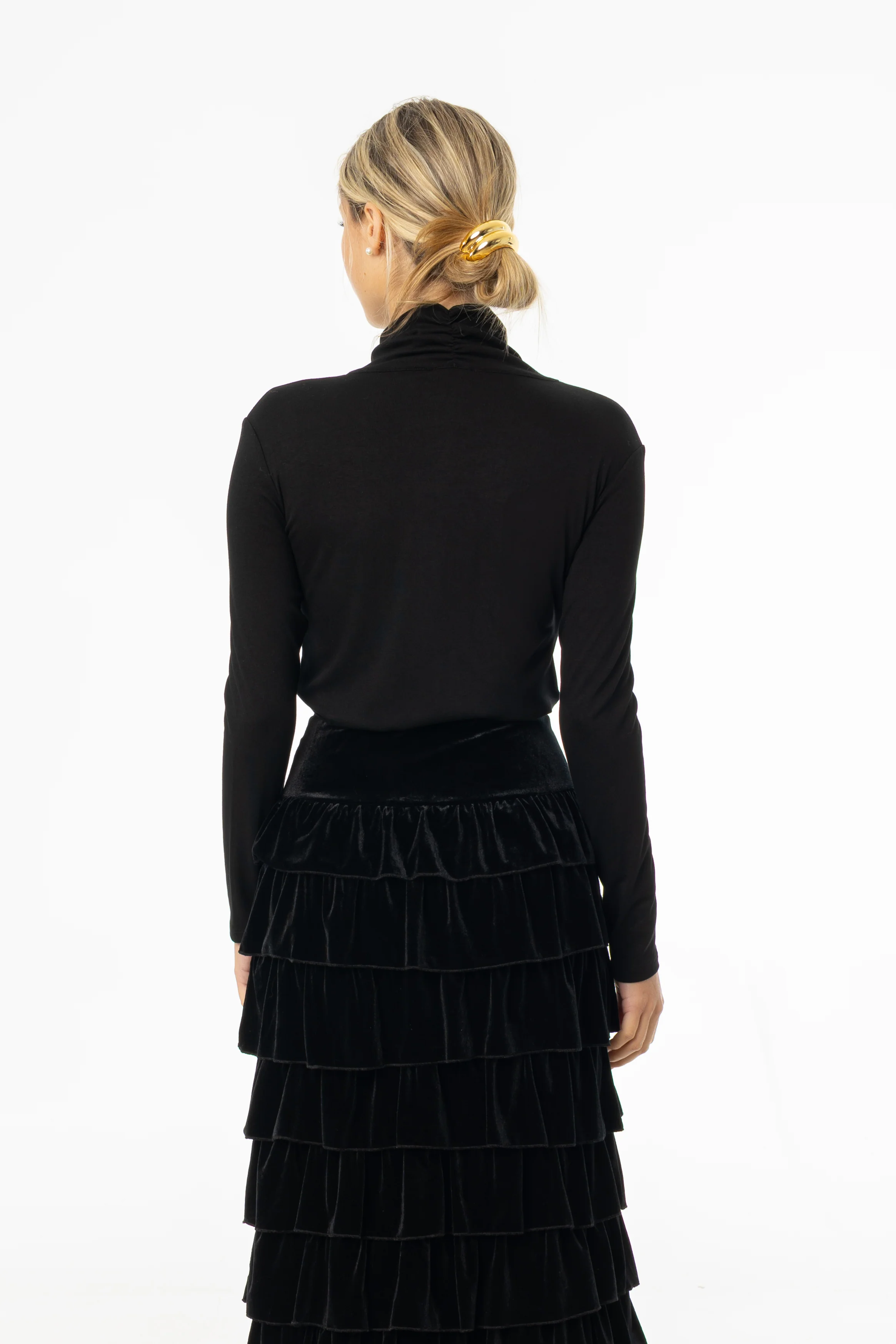 Black Overlap Mock Neck Top - Image 4