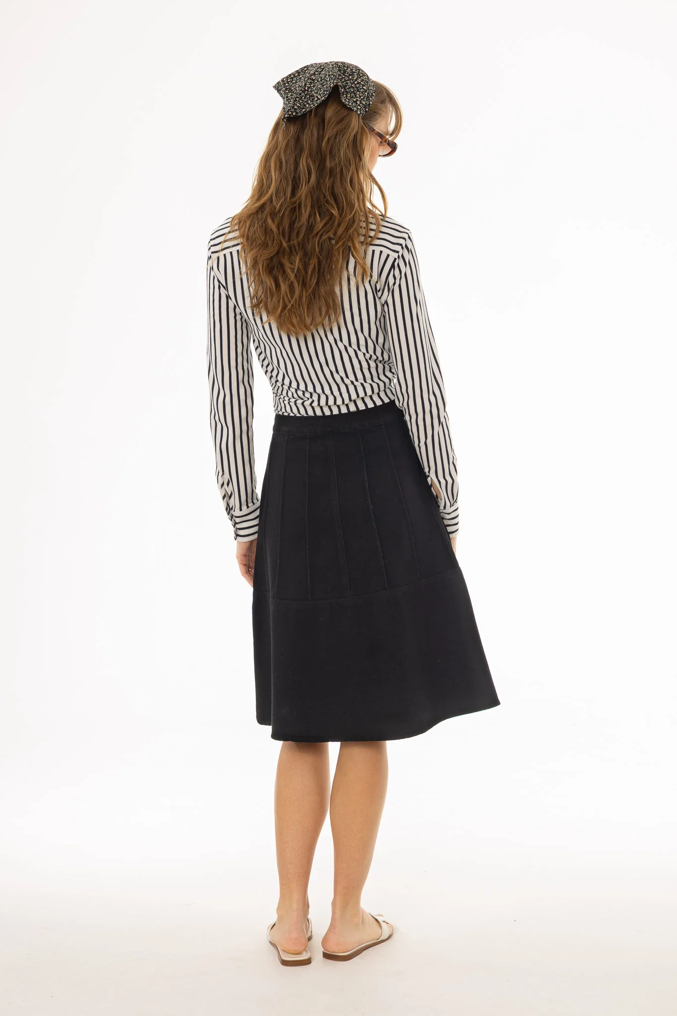 Black Panel Flare Denim Skirt - Image 4