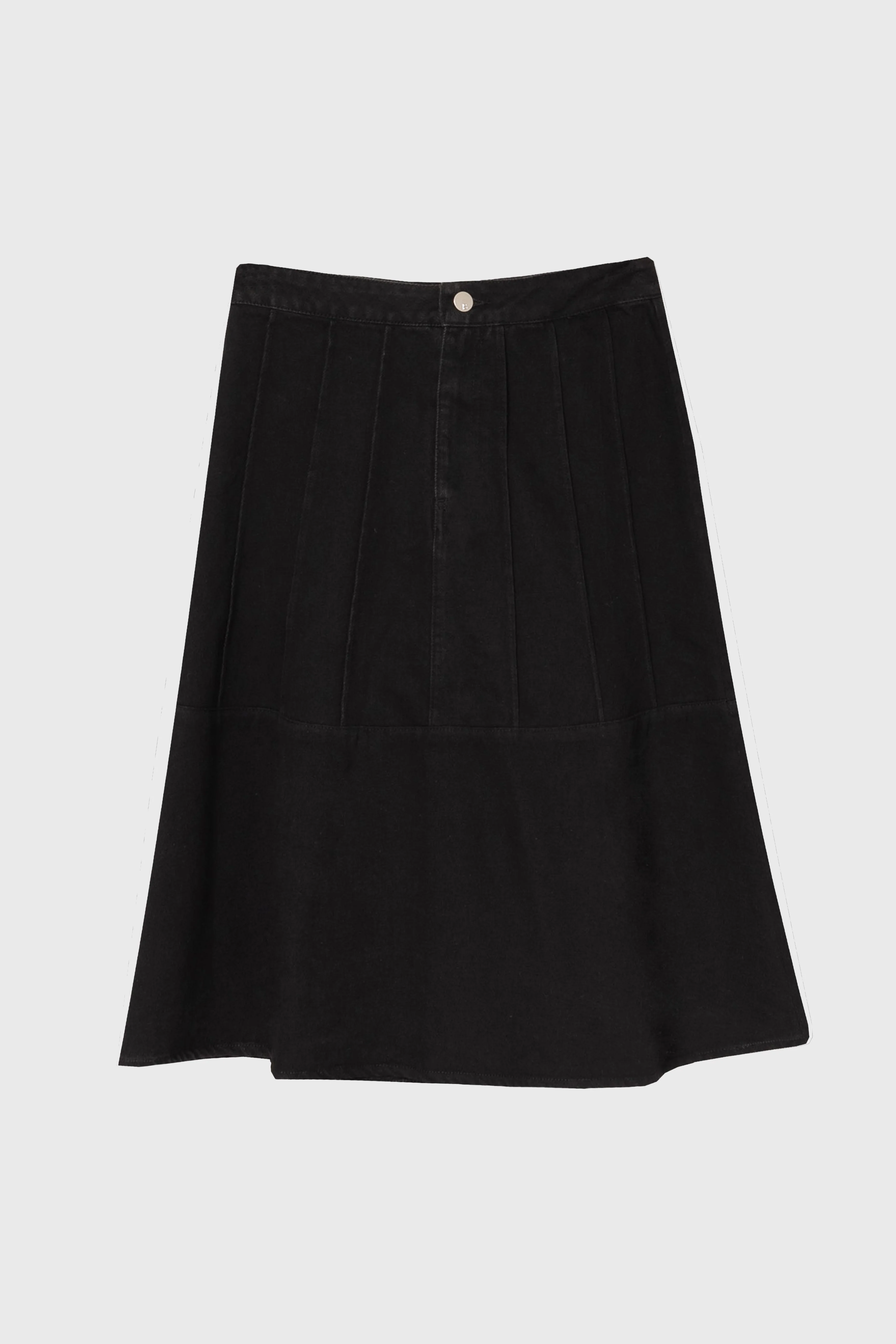 Black Panel Flare Denim Skirt - Image 6