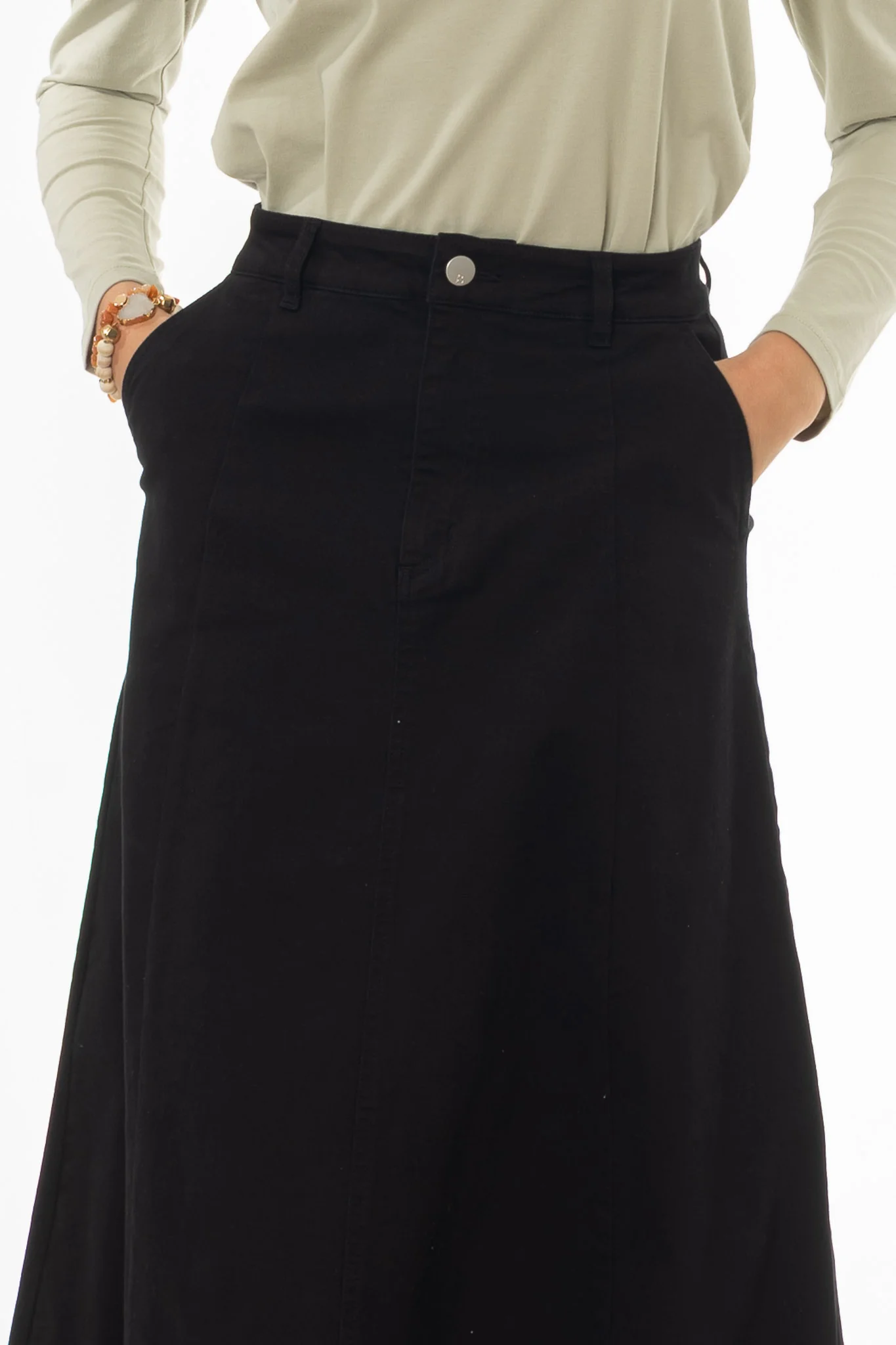 Black Panel Flare Maxi Skirt - Image 2