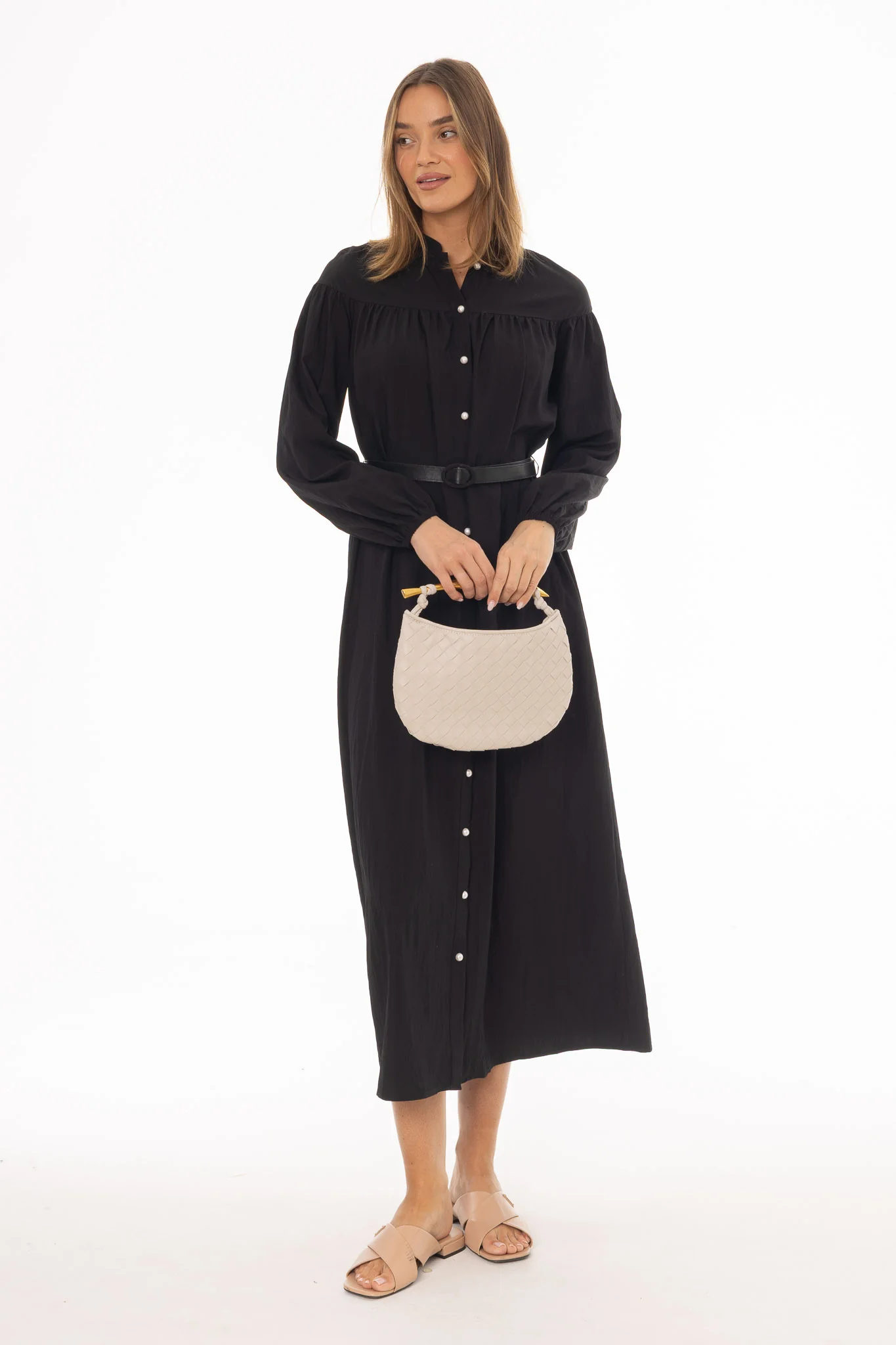 Black Pearl Button Maxi Dress - Image 2