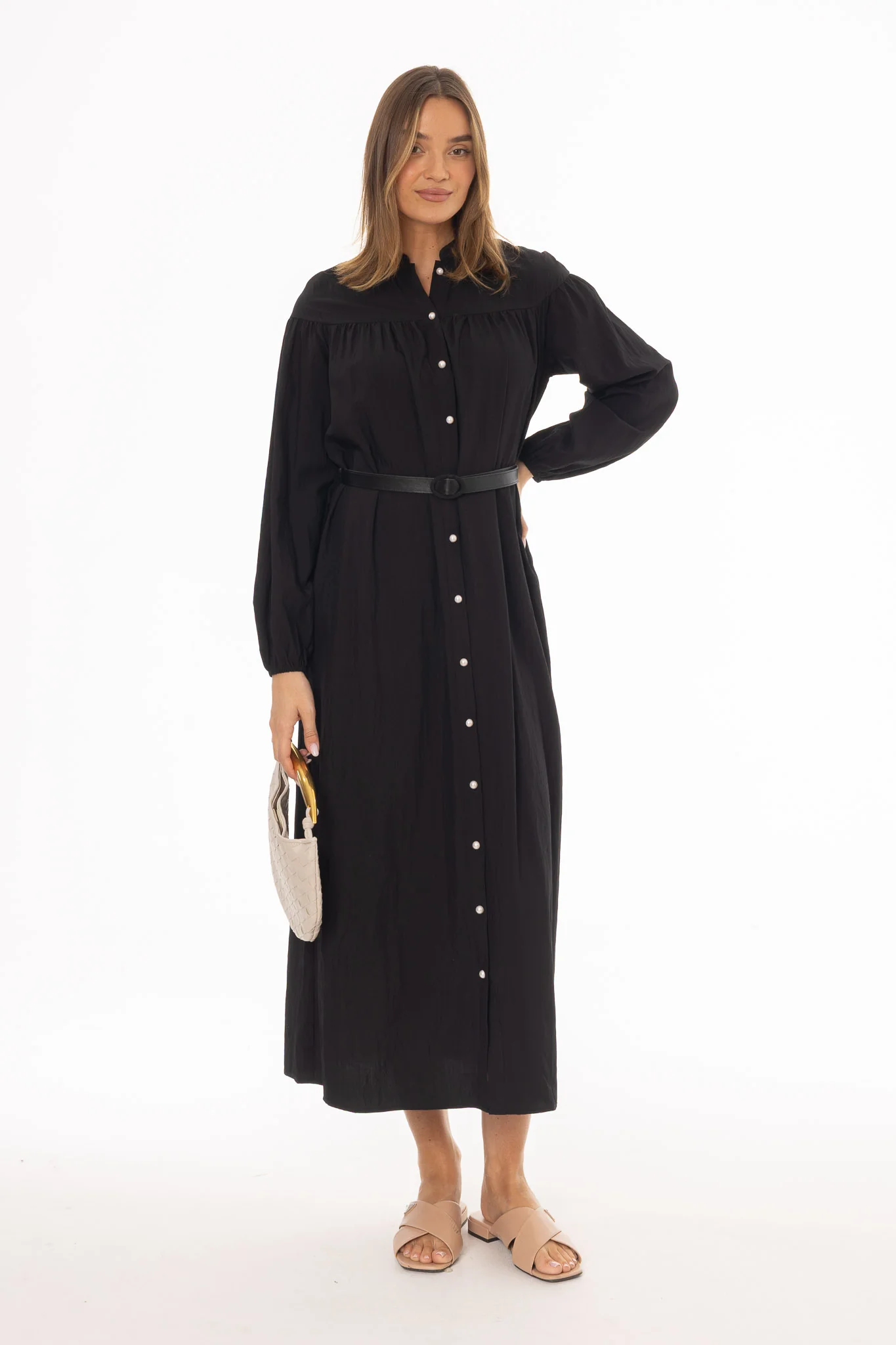 Black Pearl Button Maxi Dress - Image 5