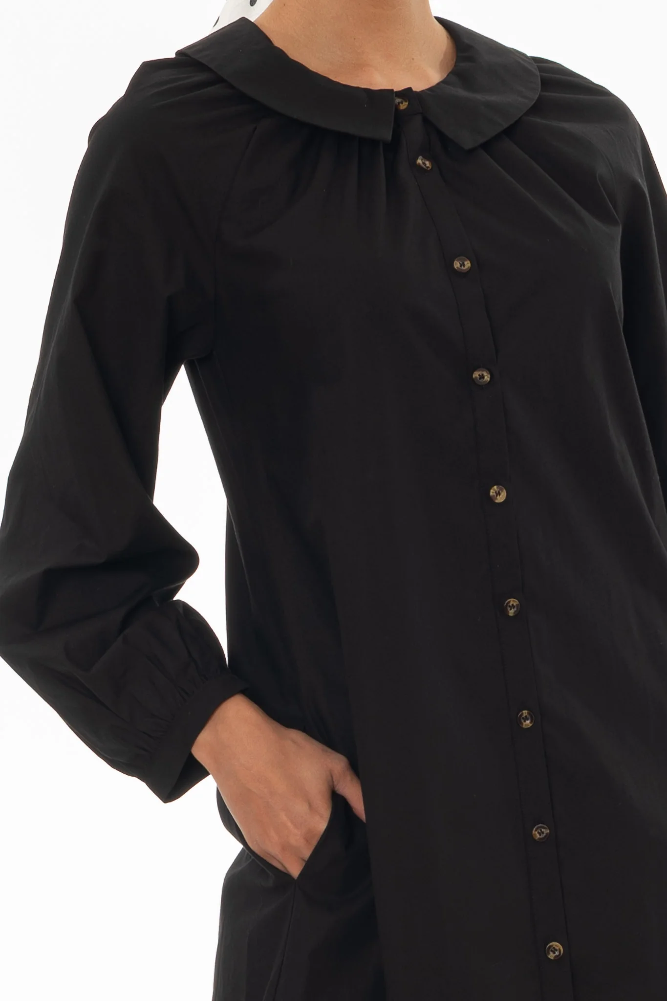 Black Peter Pan Collar Shirt Dress - Image 2