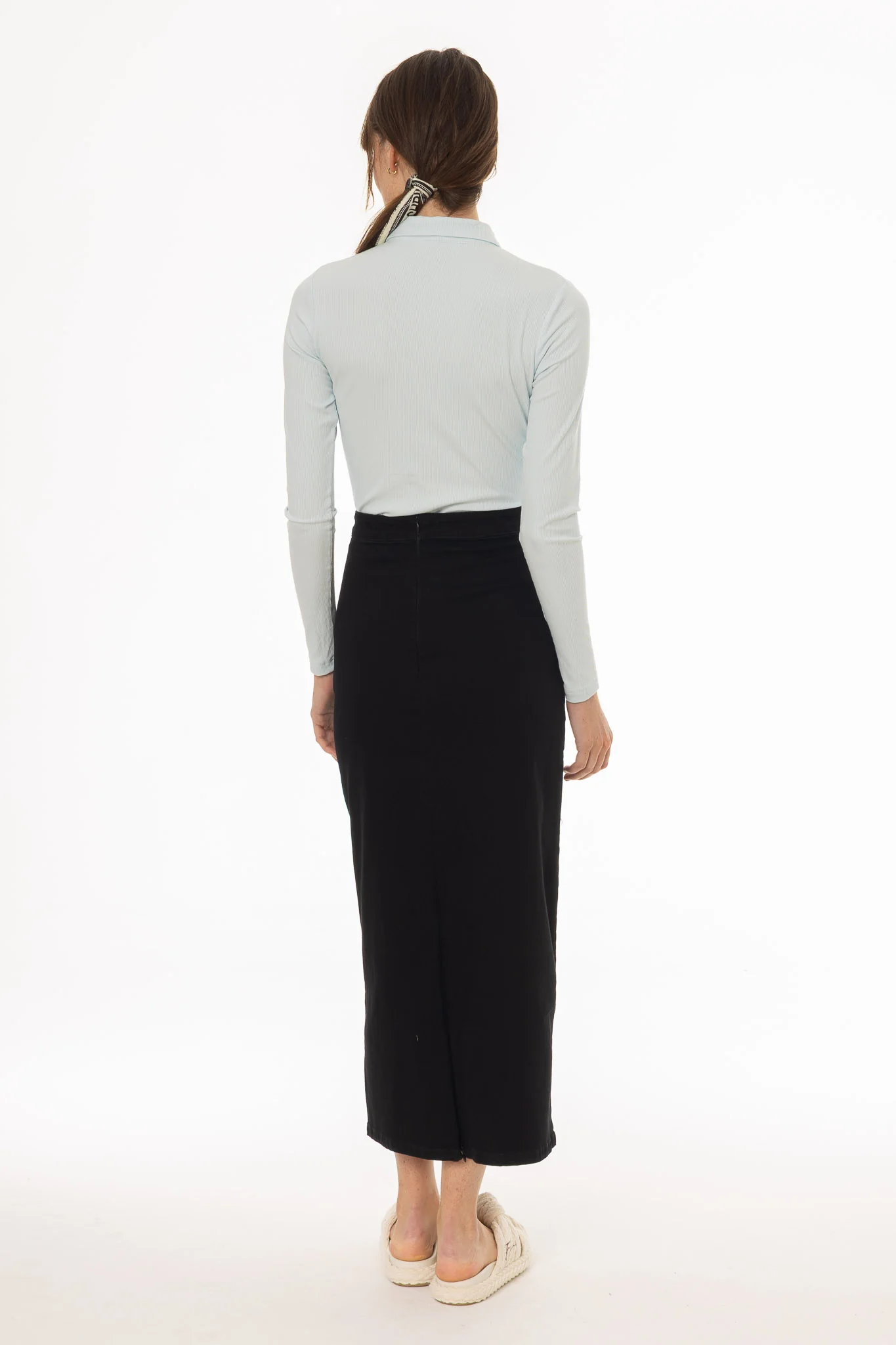 Black Pocket Stretch Denim Maxi Skirt - Image 4