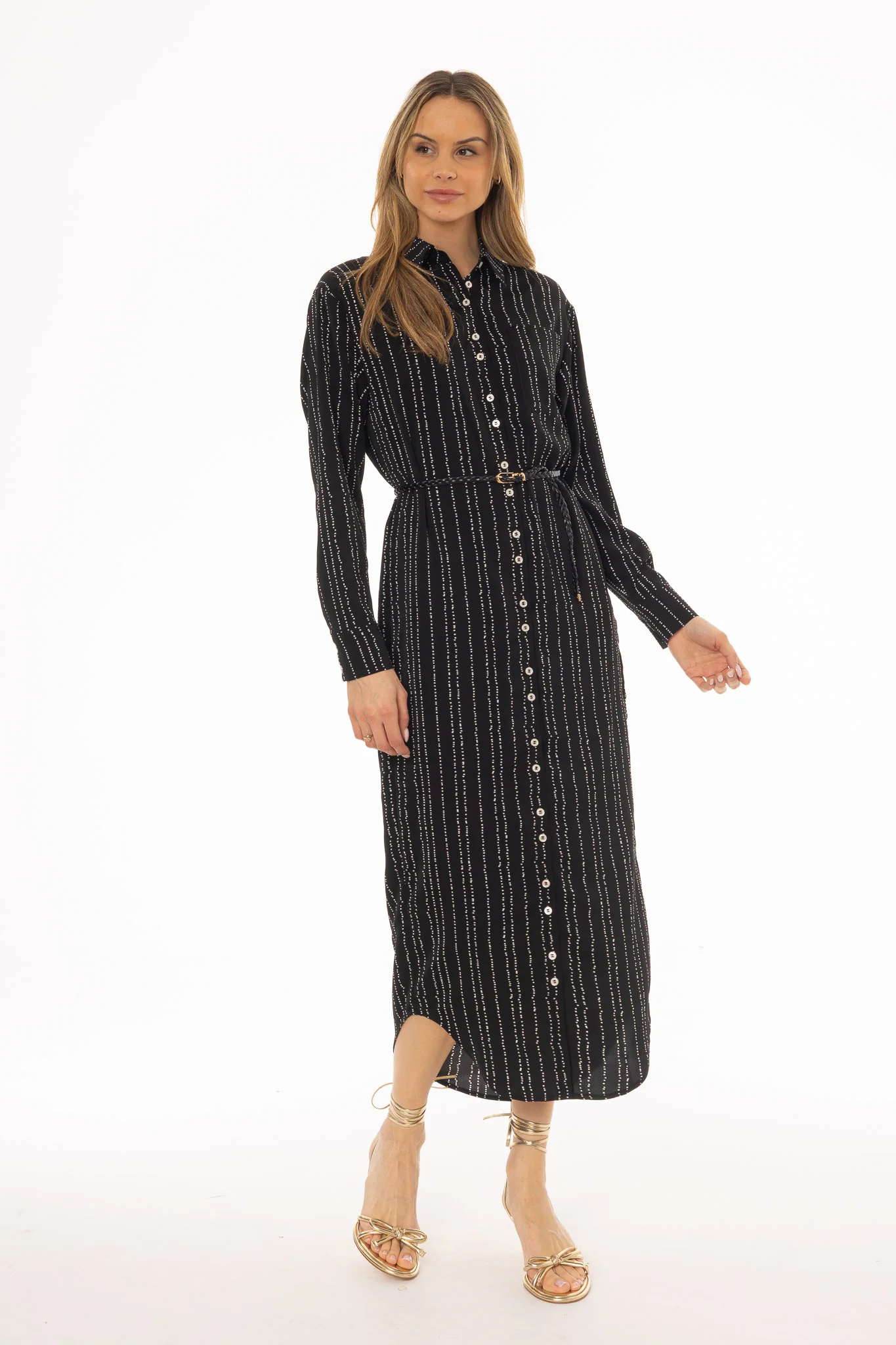 Black Printed Shirt Maxi Dress - Image 5