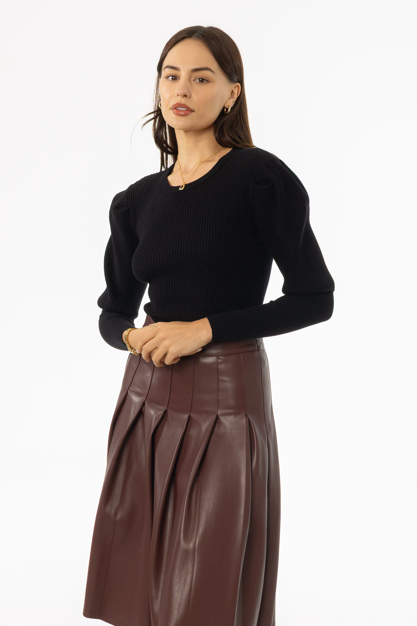 Black Puff Sleeve Knit Sweater Top