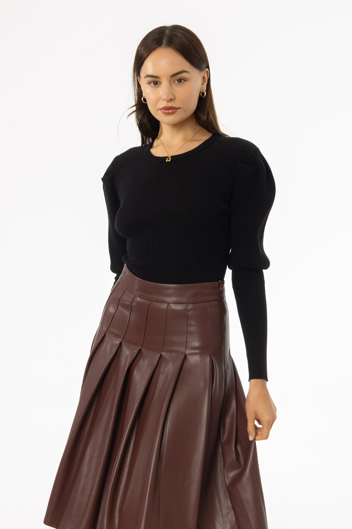 Black Puff Sleeve Knit Sweater Top - Image 5