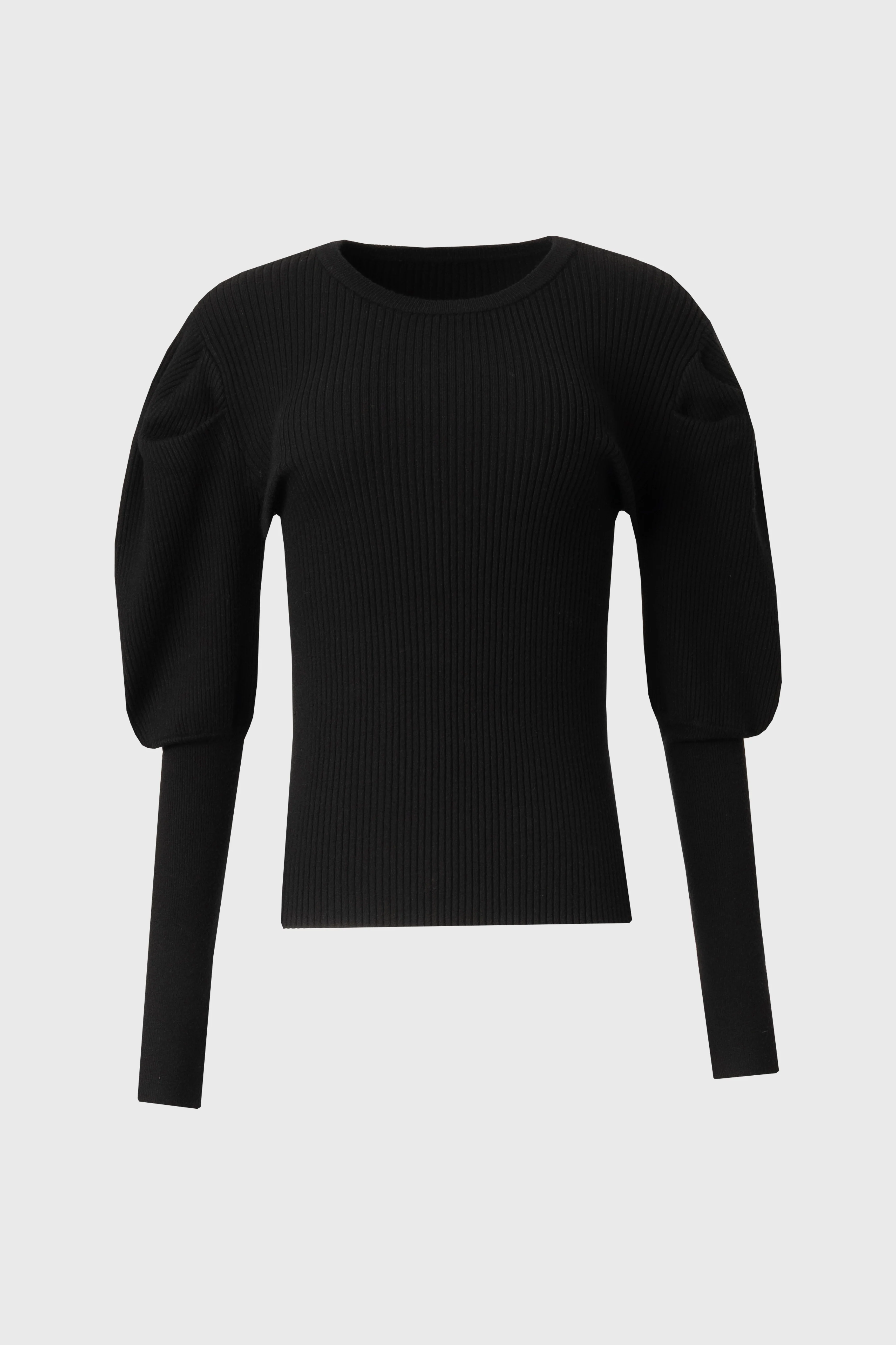 Black Puff Sleeve Knit Sweater Top - Image 6