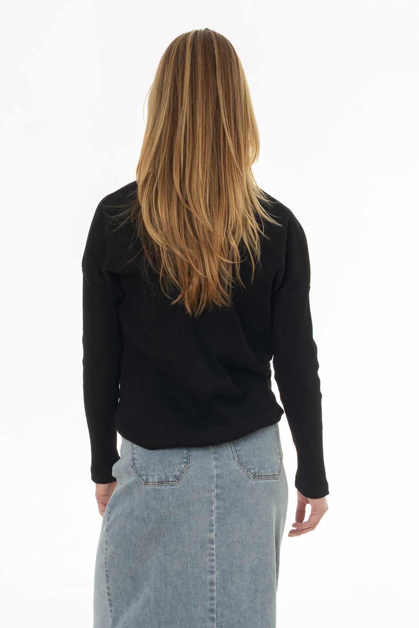 Black Ribbed Dolman Sleeve T-Shirt - Image 4