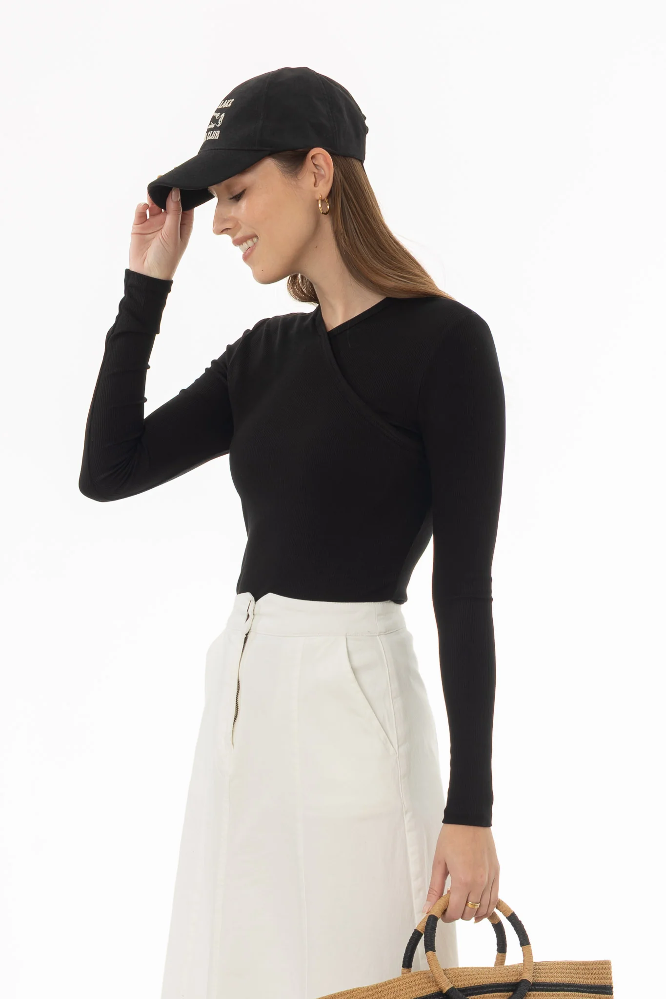 Black Ribbed Faux Wrap T-Shirt - Image 3