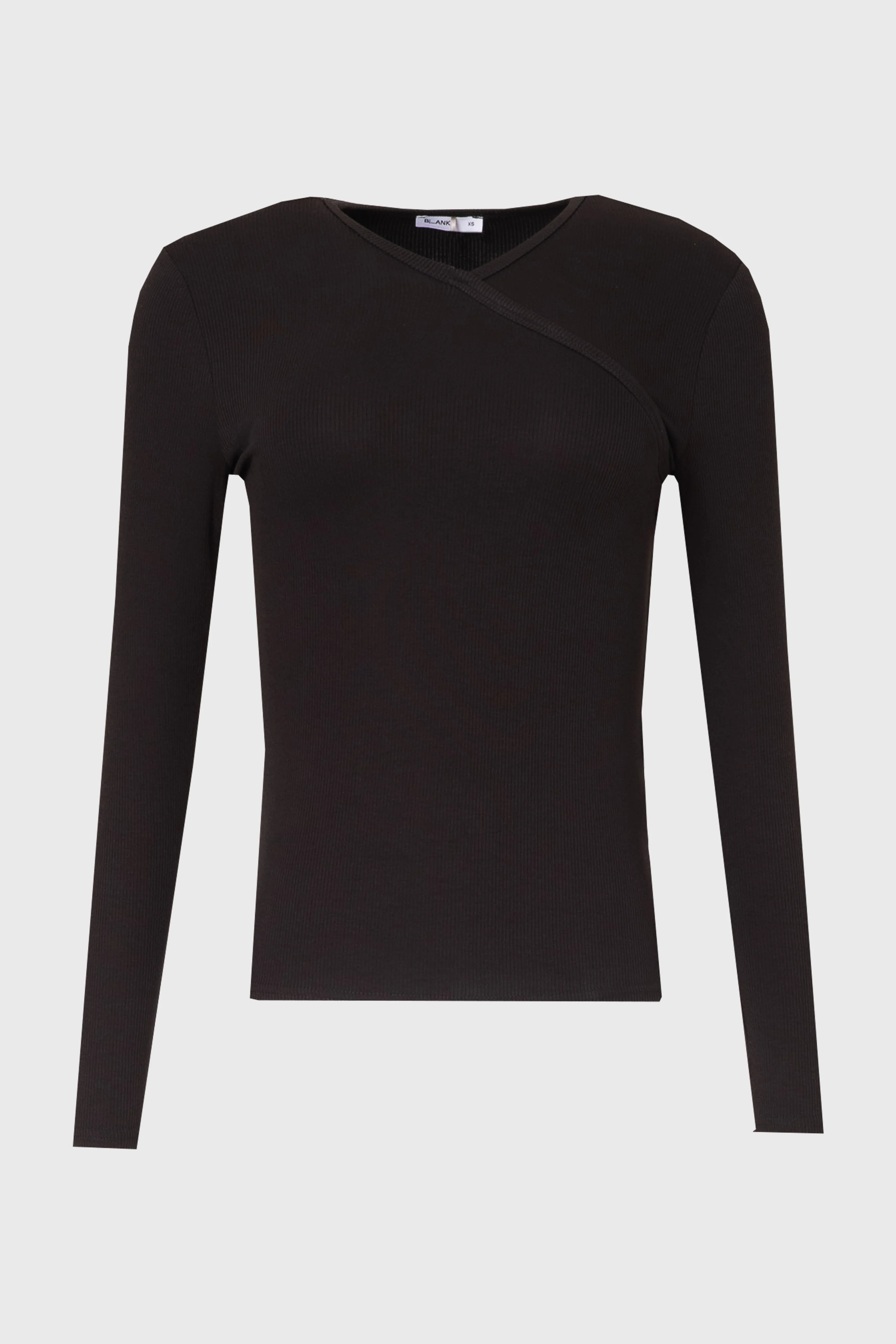 Black Ribbed Faux Wrap T-Shirt - Image 6