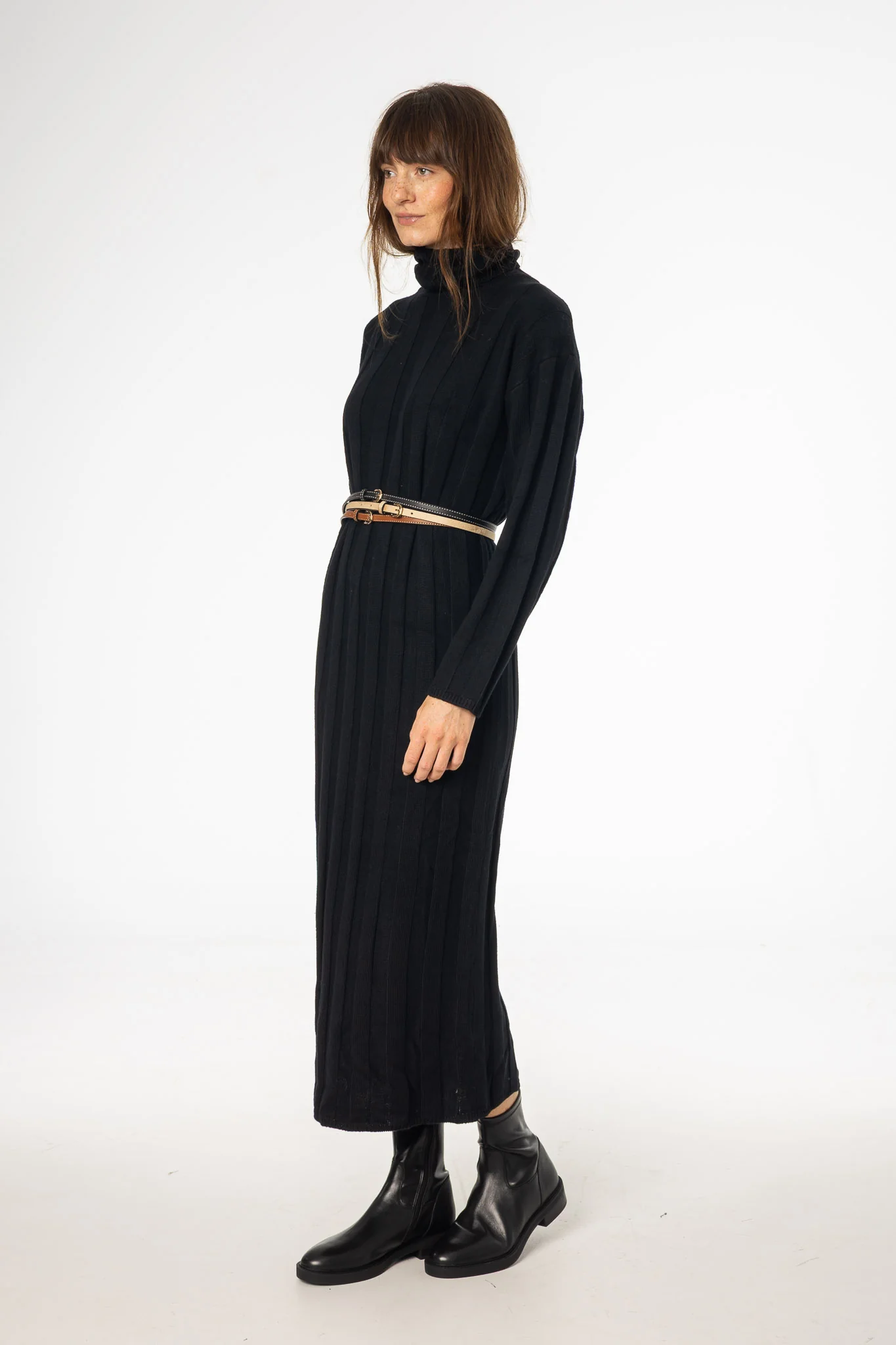 Black Ribbed Knit Turtleneck Maxi Dress - Image 3
