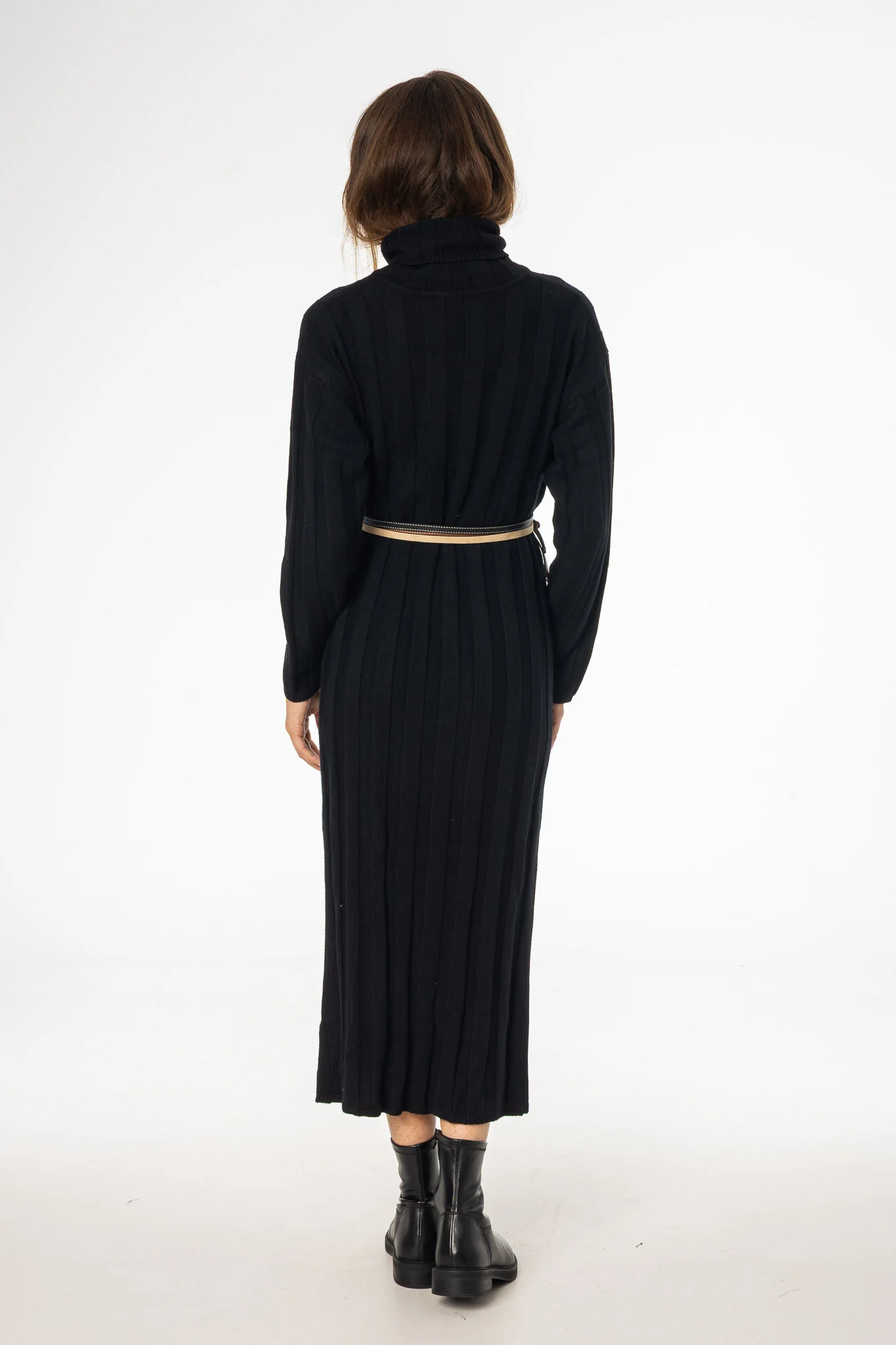 Black Ribbed Knit Turtleneck Maxi Dress - Image 4