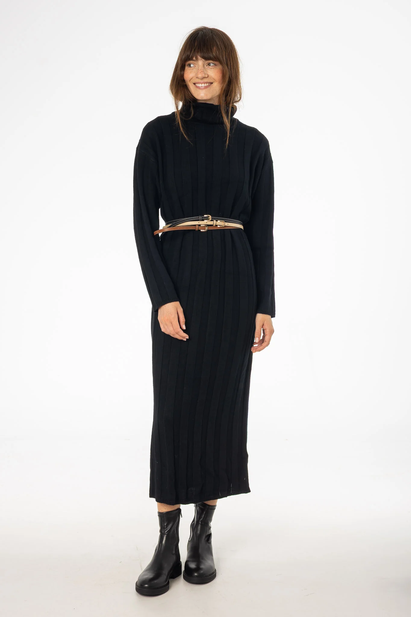 Black Ribbed Knit Turtleneck Maxi Dress - Image 5