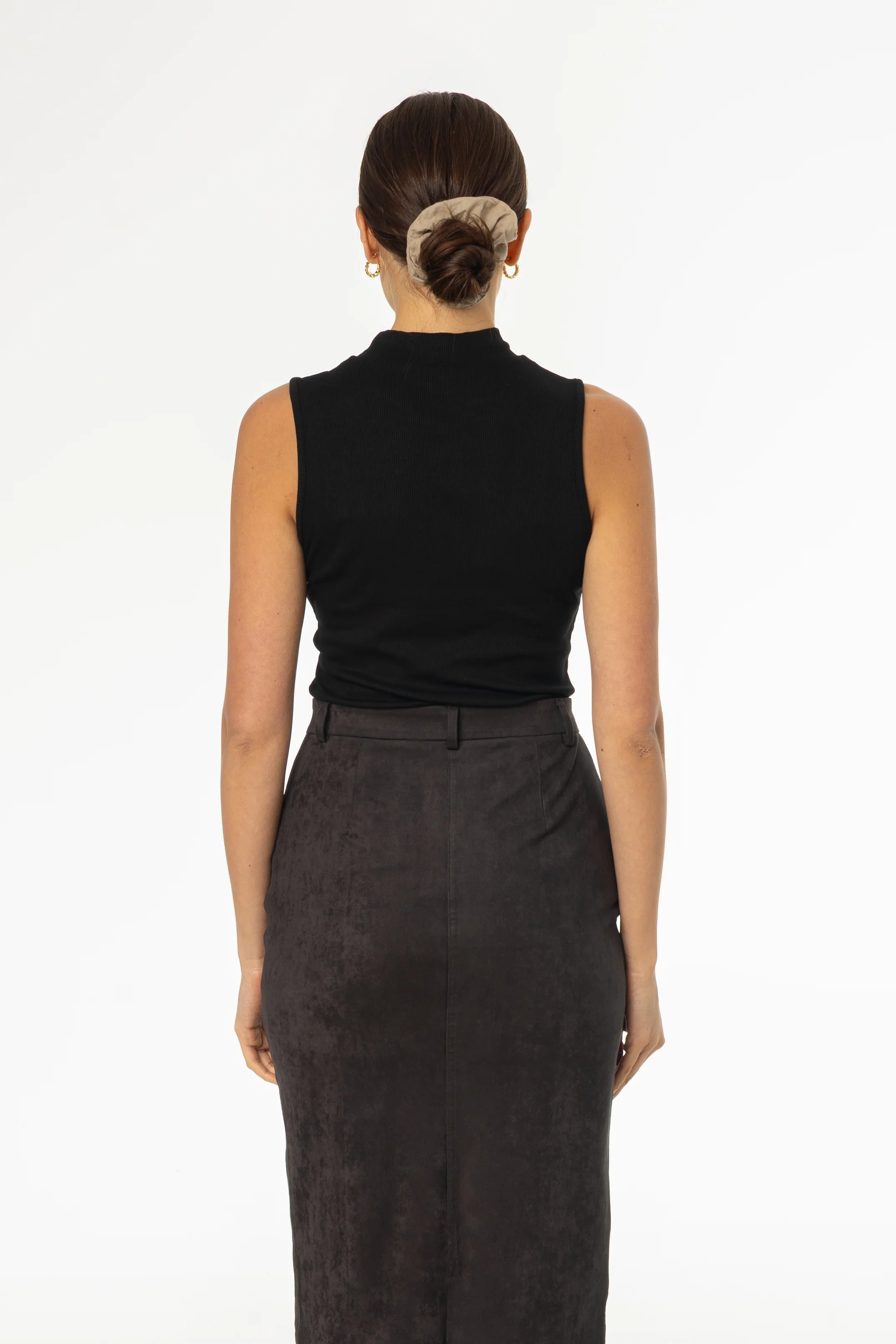 Black Ribbed Sleeveless Mock Neck Top - Image 3