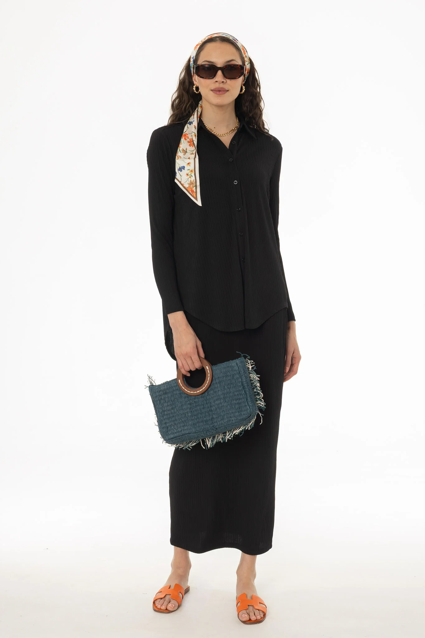 Black Ribbed Textured Skirt Legging