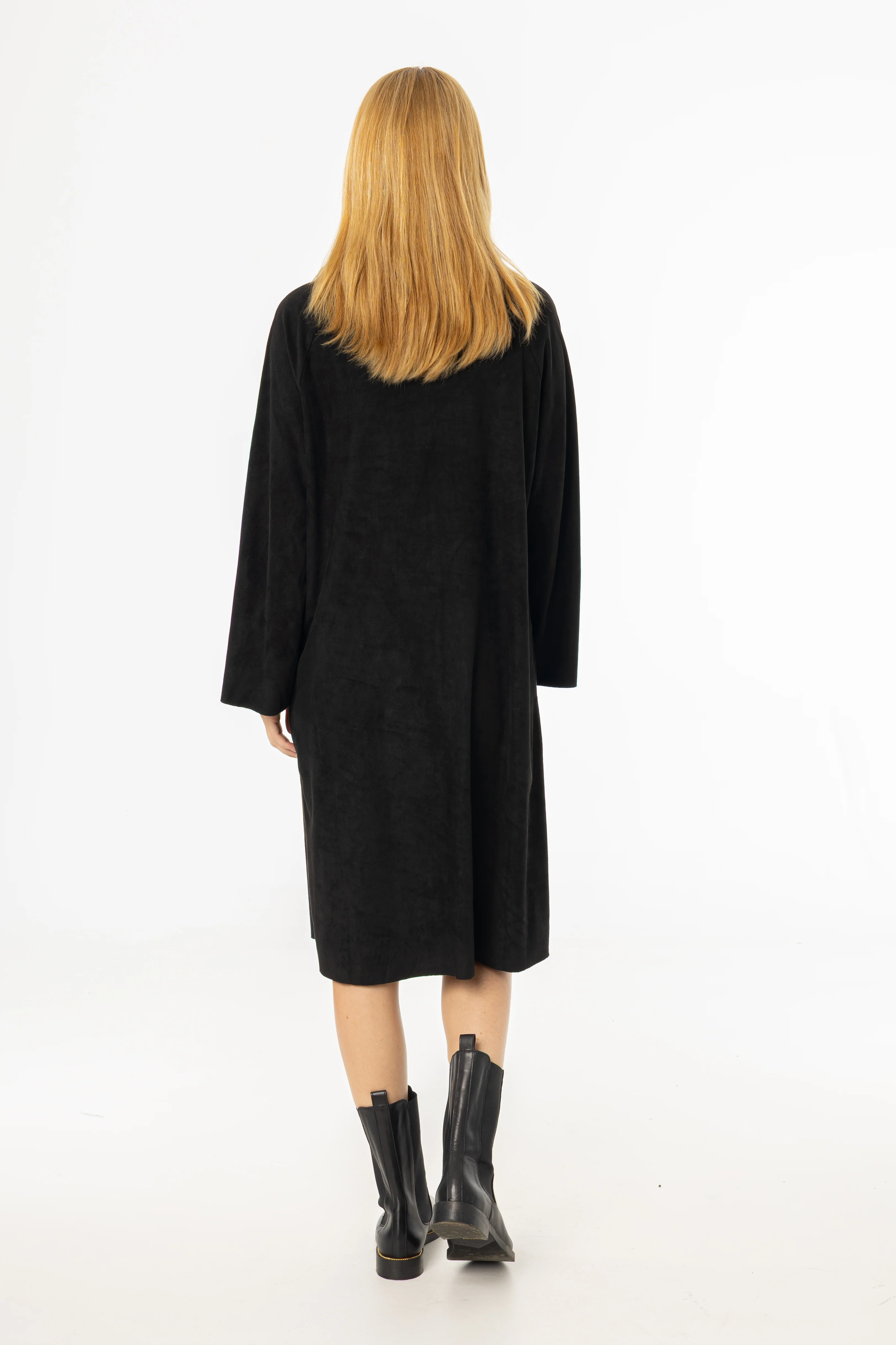Black Ribbed Turtleneck Microsuede Dress - Image 4