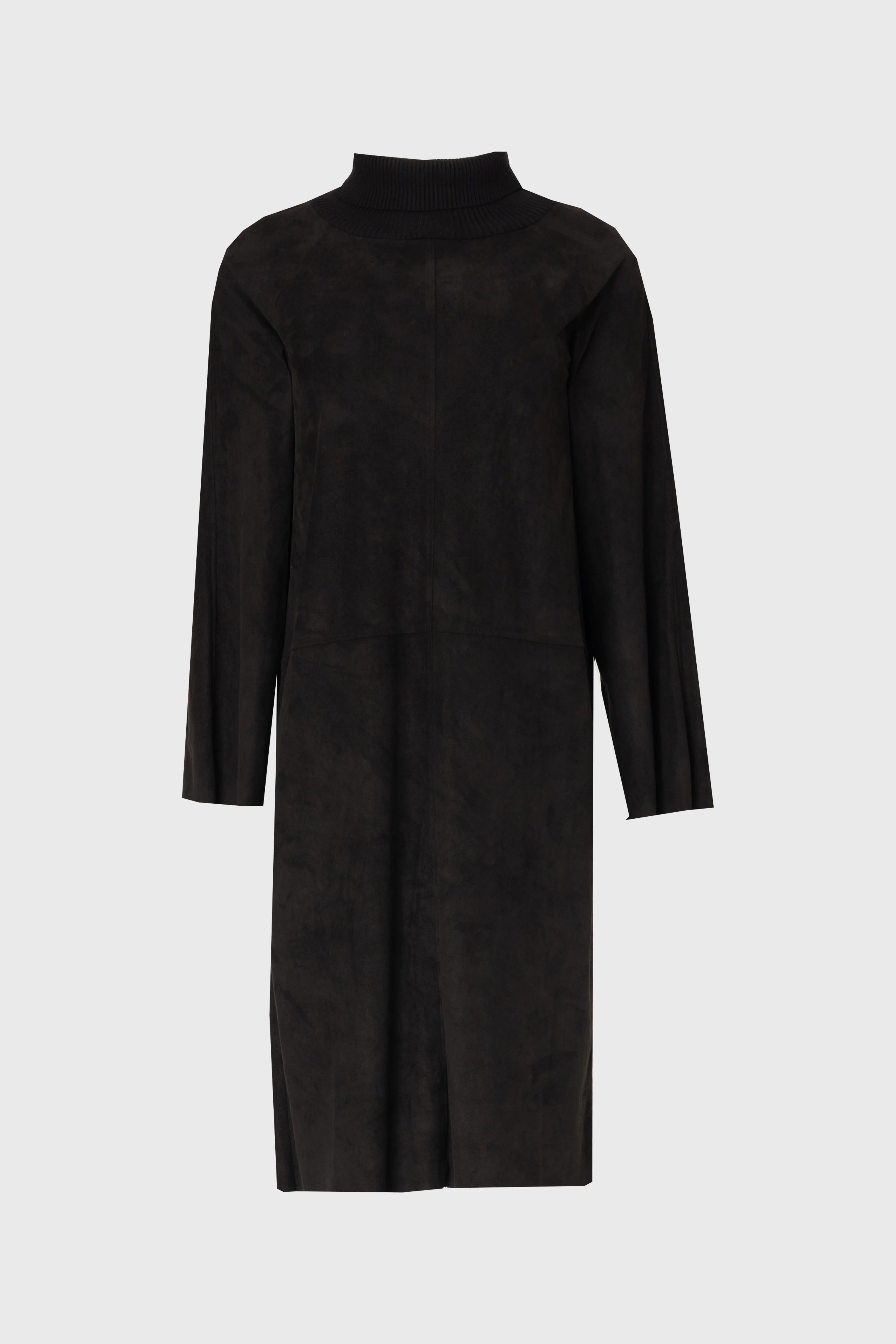 Black Ribbed Turtleneck Microsuede Dress - Image 6