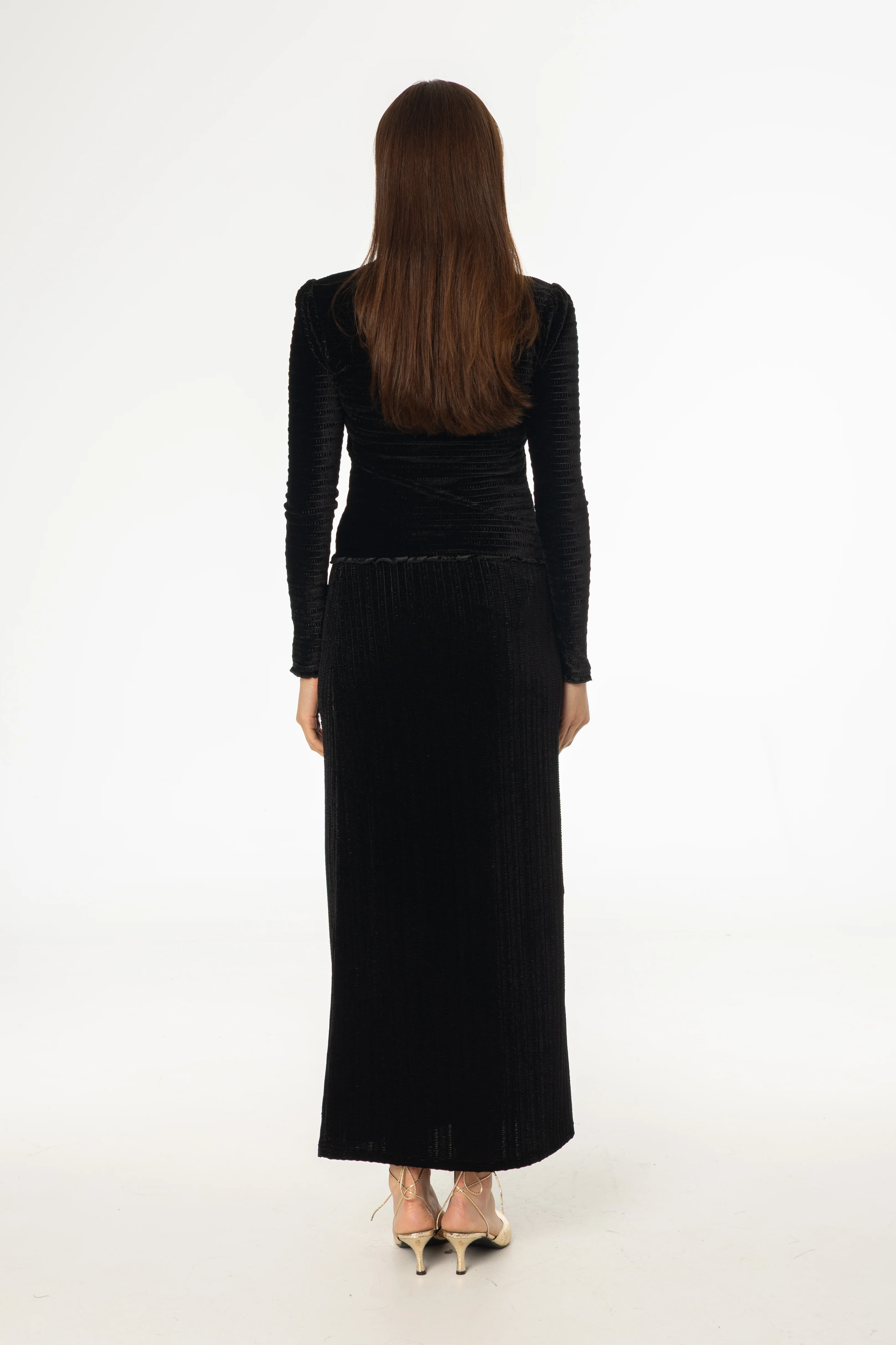 Black Ruched Velvet Skirt - Image 4