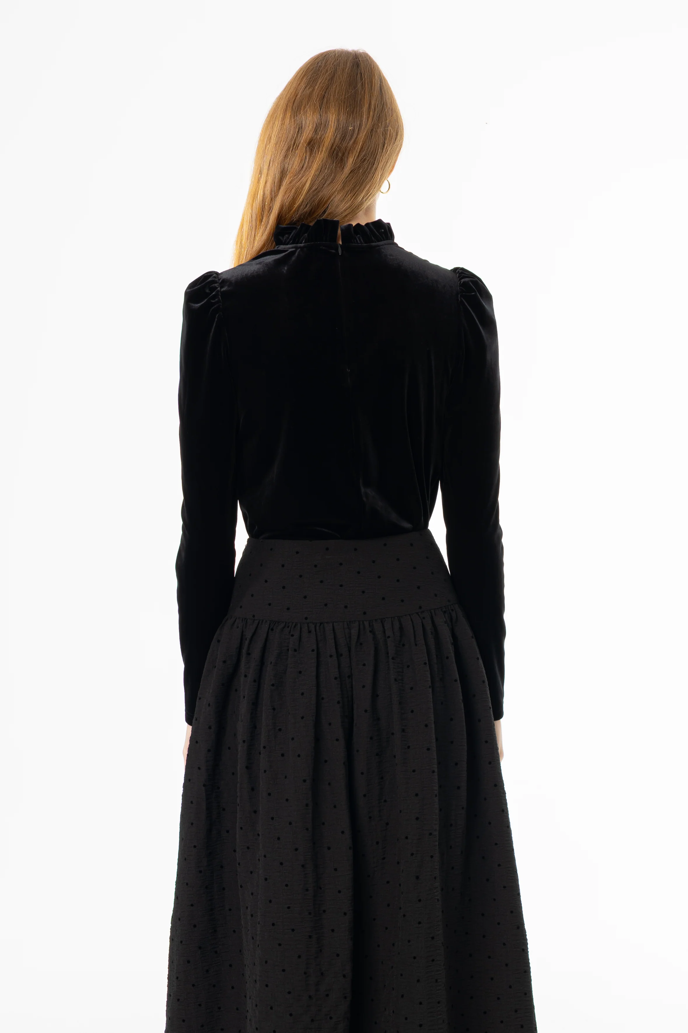 Black Ruffle Collar Velvet Top - Image 4