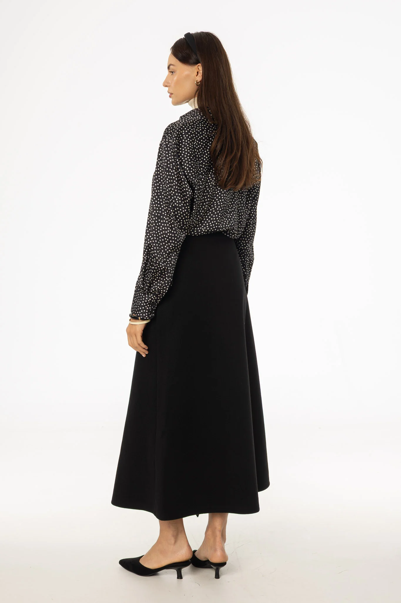 Black Ruffle Wool Maxi Skirt - Image 3